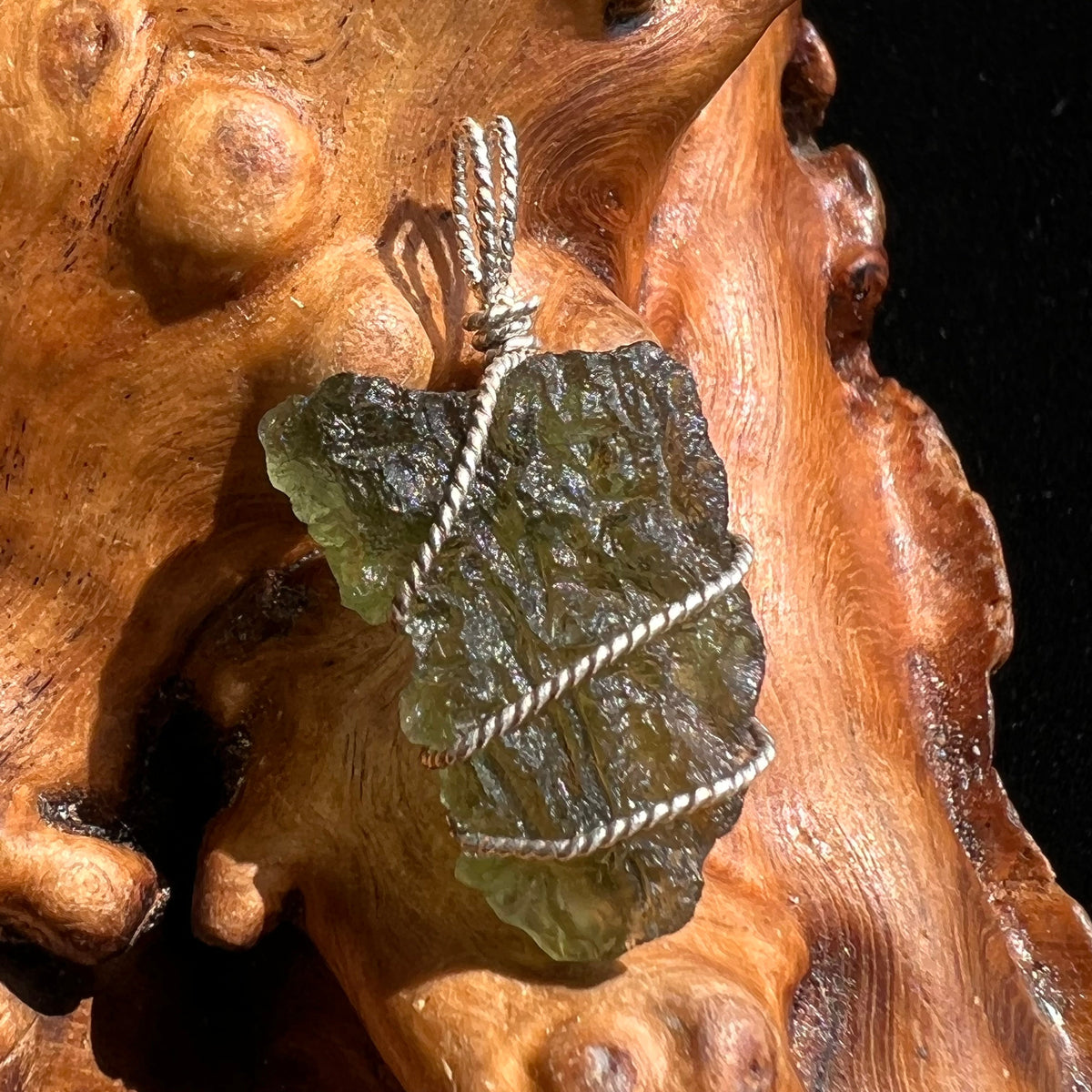 Moldavite Wire Wrapped Pendant Sterling Silver #2693-Moldavite Life