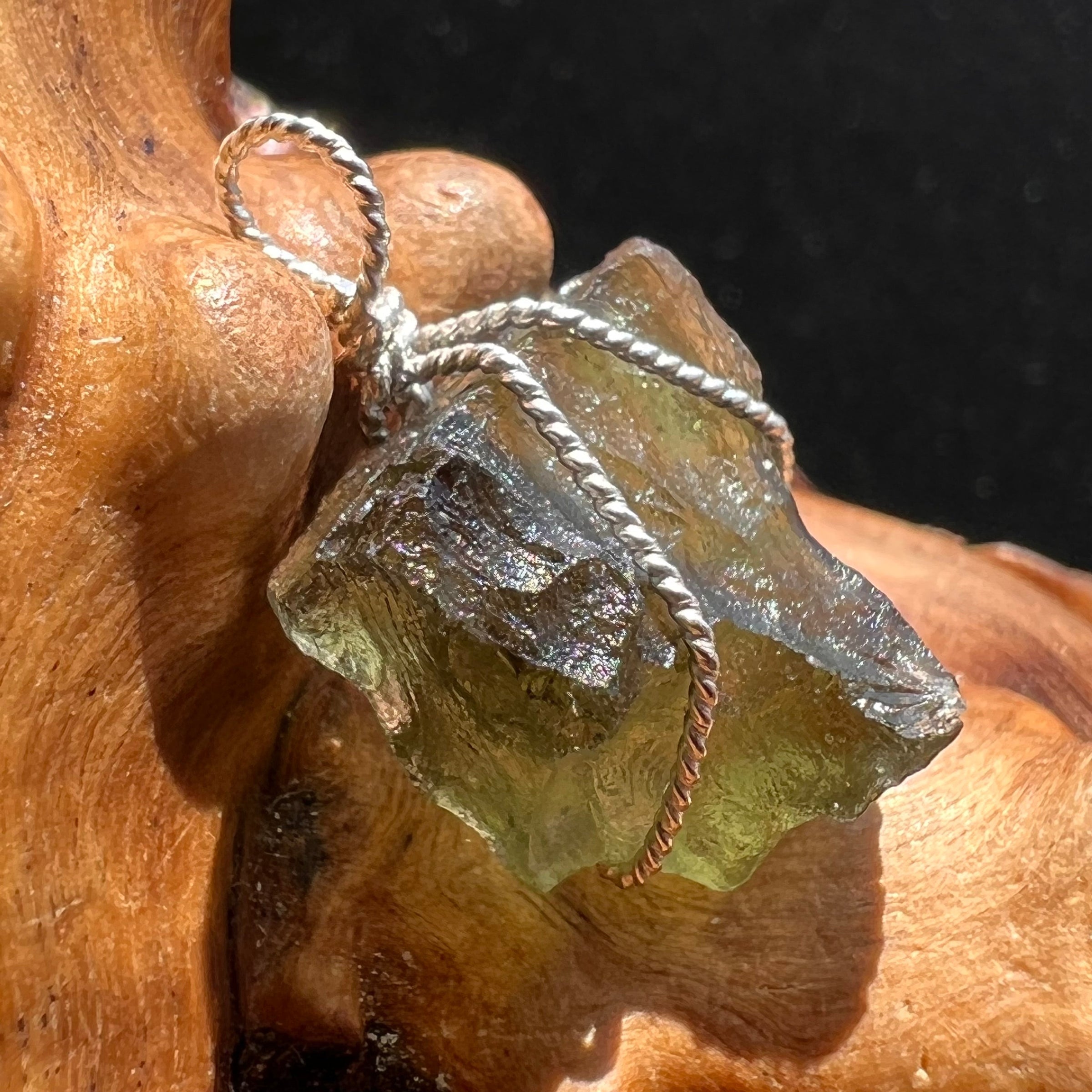 Moldavite Wire Wrapped Pendant Sterling Silver #2695-Moldavite Life