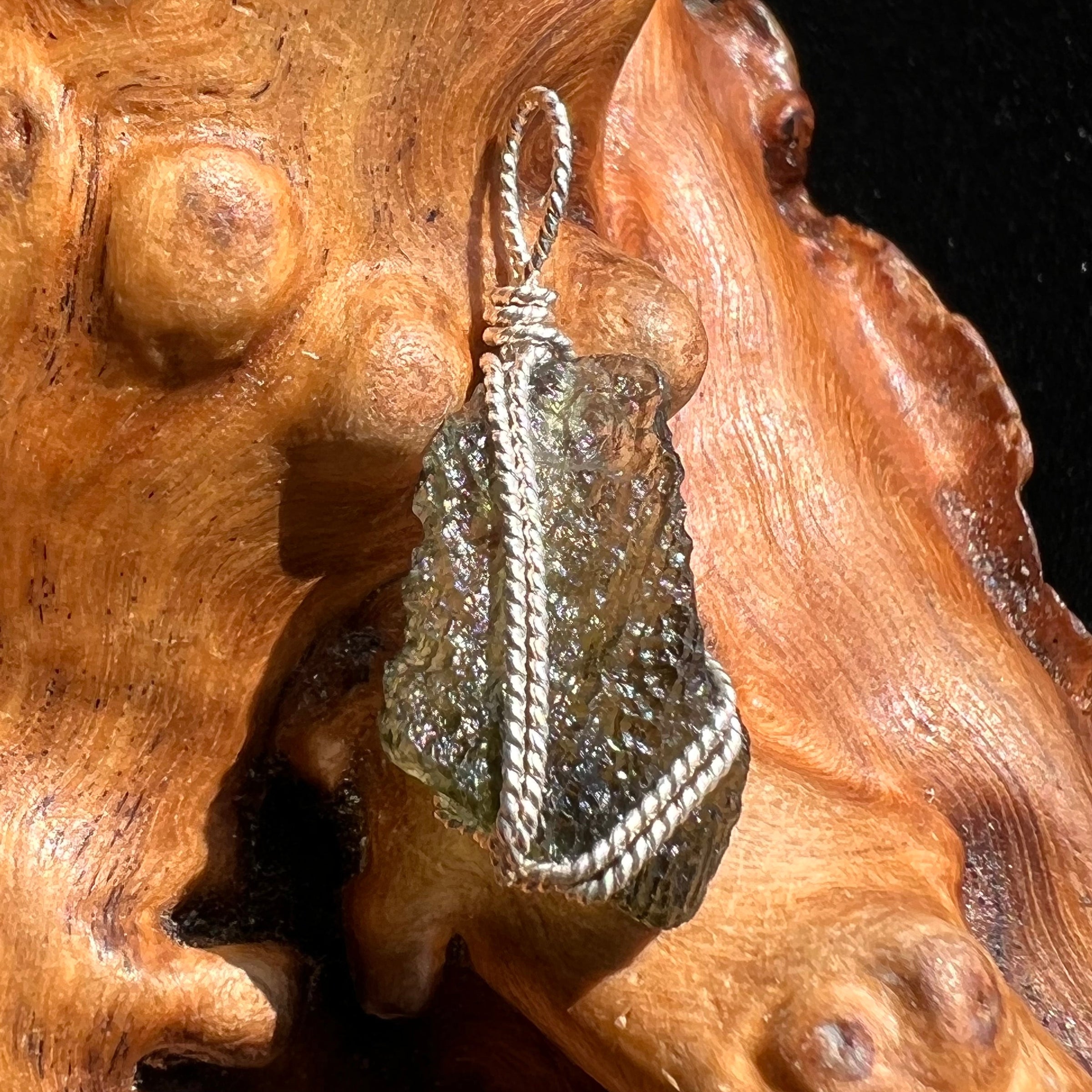 Moldavite Wire Wrapped Pendant Sterling Silver #2696-Moldavite Life