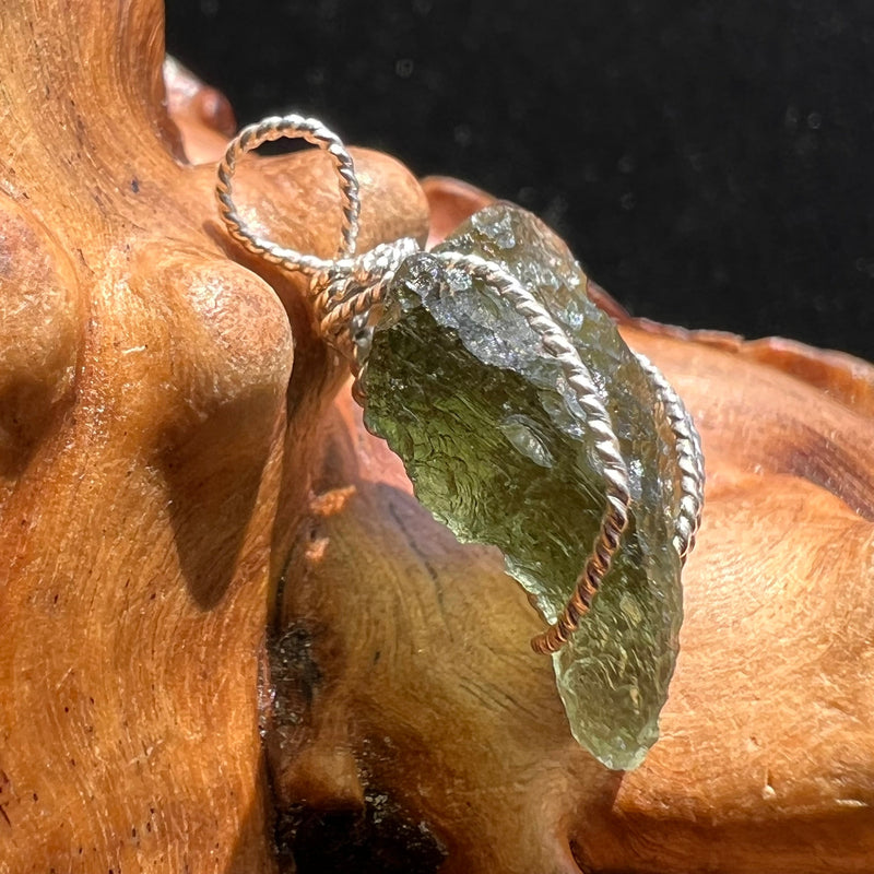 Moldavite Wire Wrapped Pendant Sterling Silver #2697-Moldavite Life