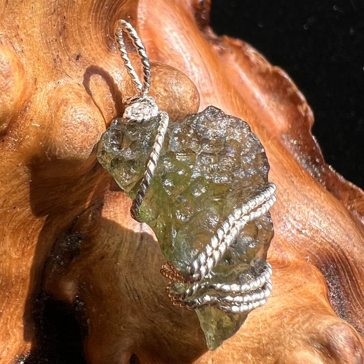 Moldavite Wire Wrapped Pendant Sterling Silver #2698-Moldavite Life