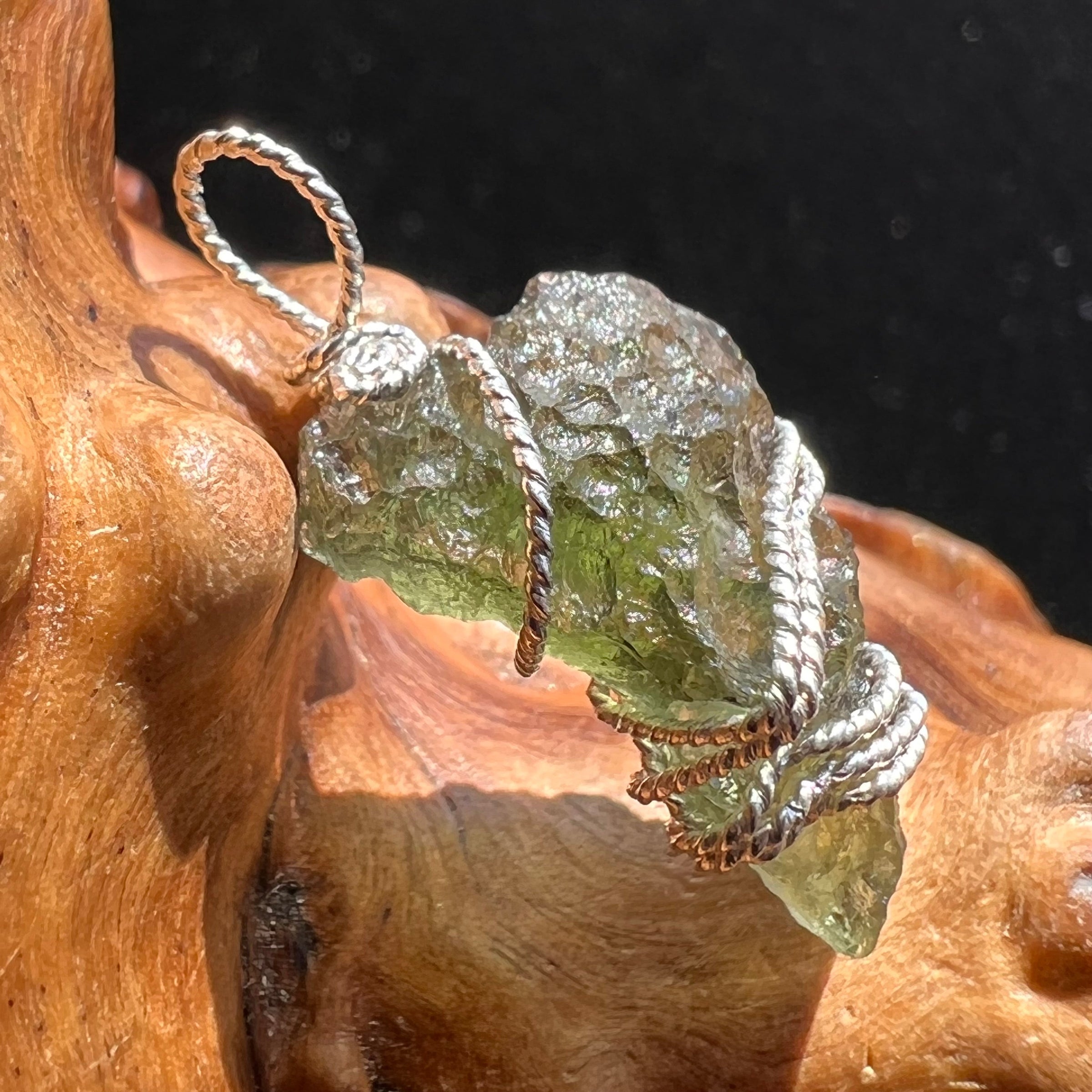 Moldavite Wire Wrapped Pendant Sterling Silver #2698-Moldavite Life