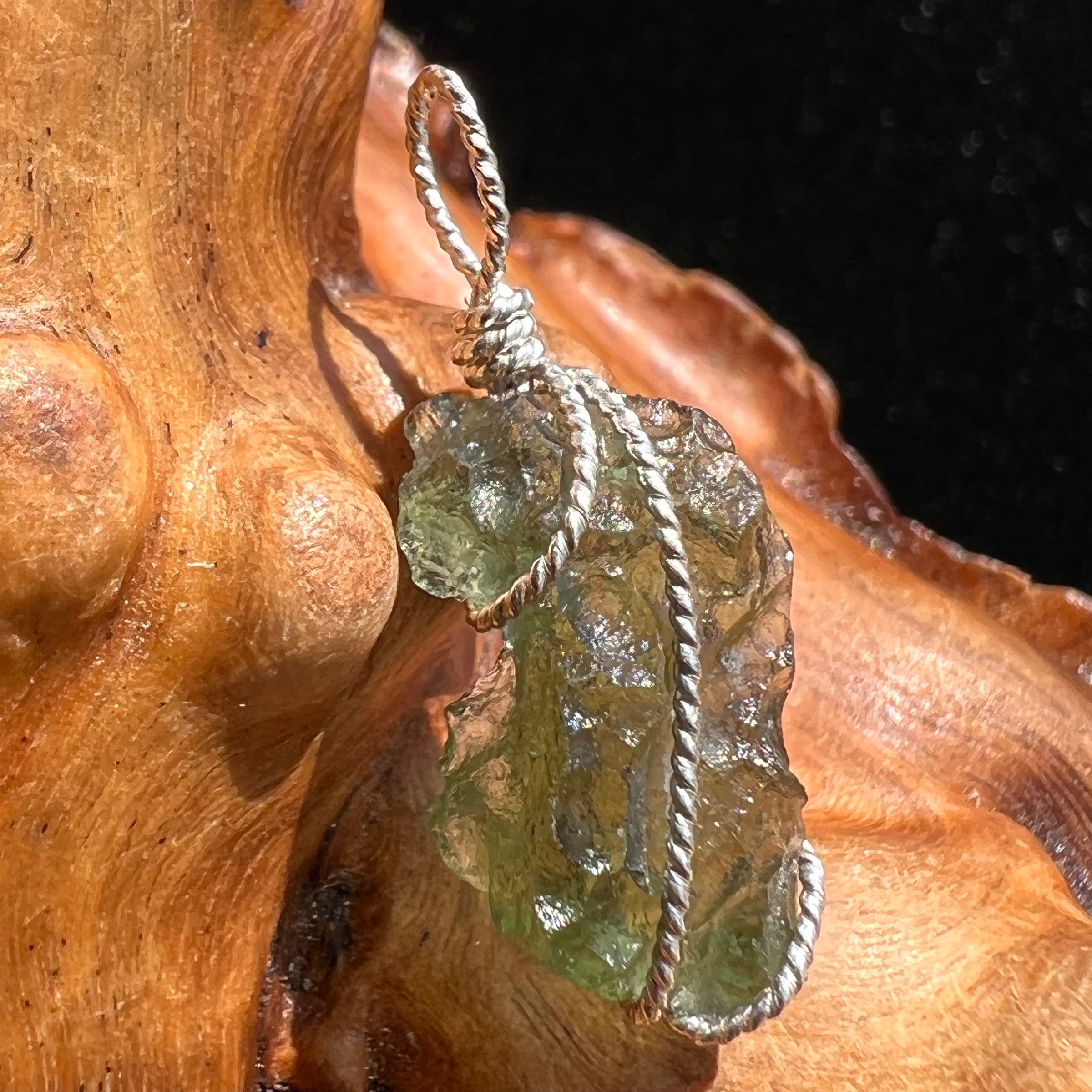 Moldavite Wire Wrapped Pendant Sterling Silver #2699-Moldavite Life