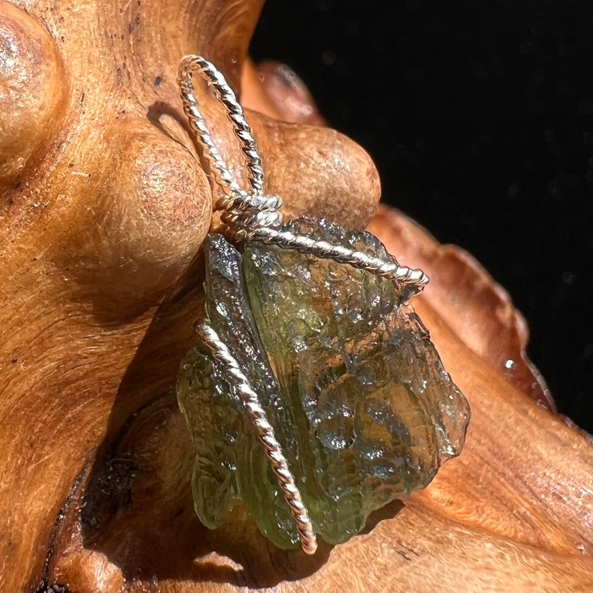 Moldavite Wire Wrapped Pendant Sterling Silver #2701-Moldavite Life