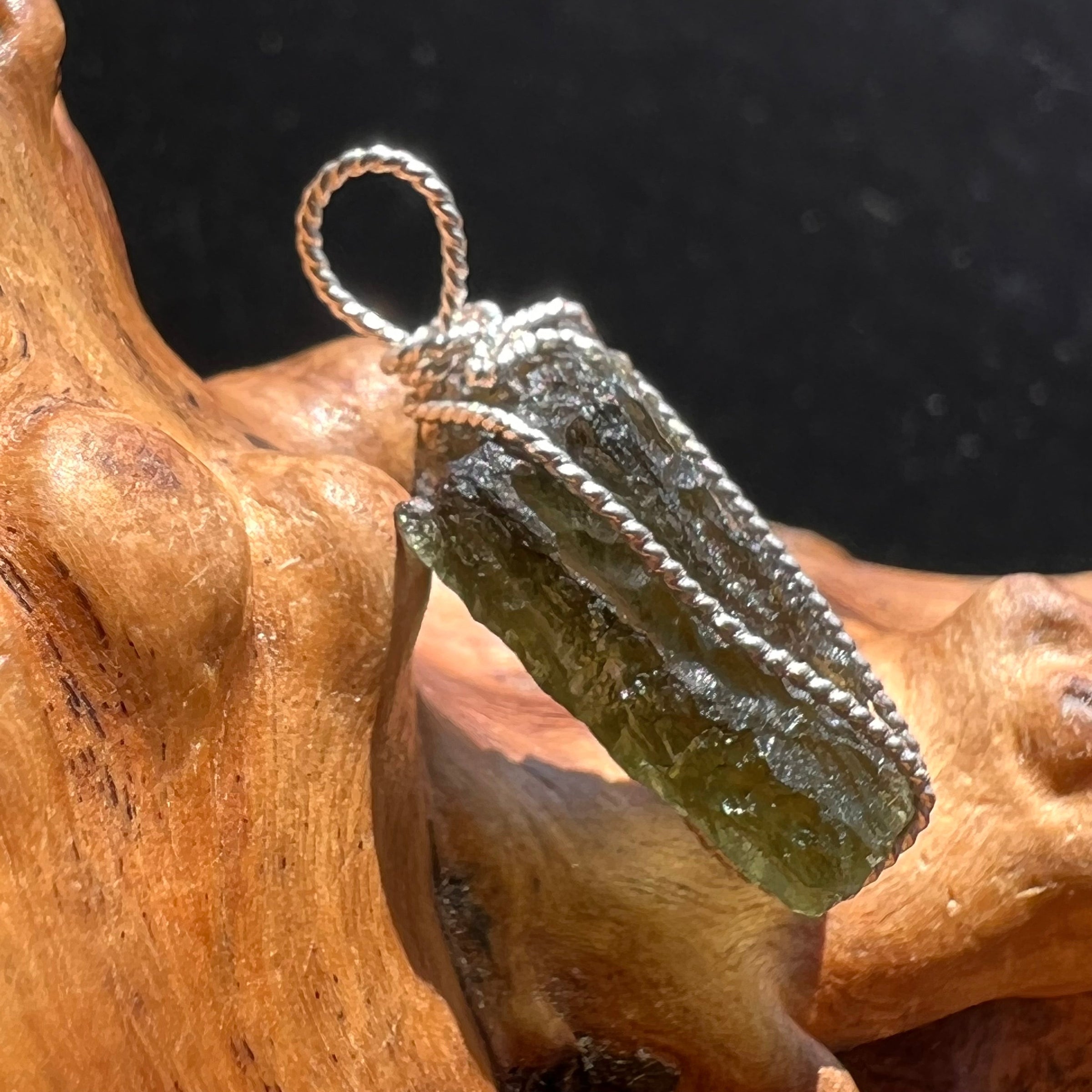 Moldavite Wire Wrapped Pendant Sterling Silver #2703-Moldavite Life
