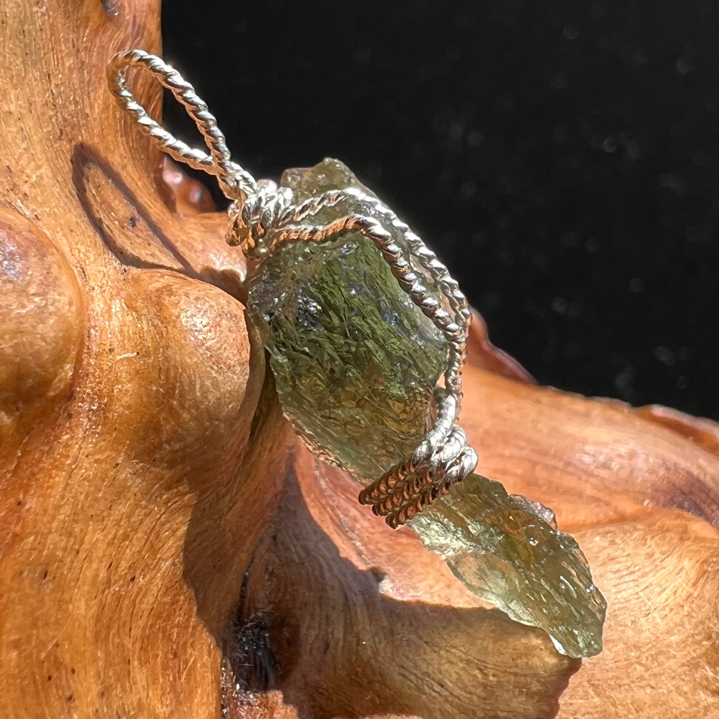 Moldavite Wire Wrapped Pendant Sterling Silver #2705-Moldavite Life