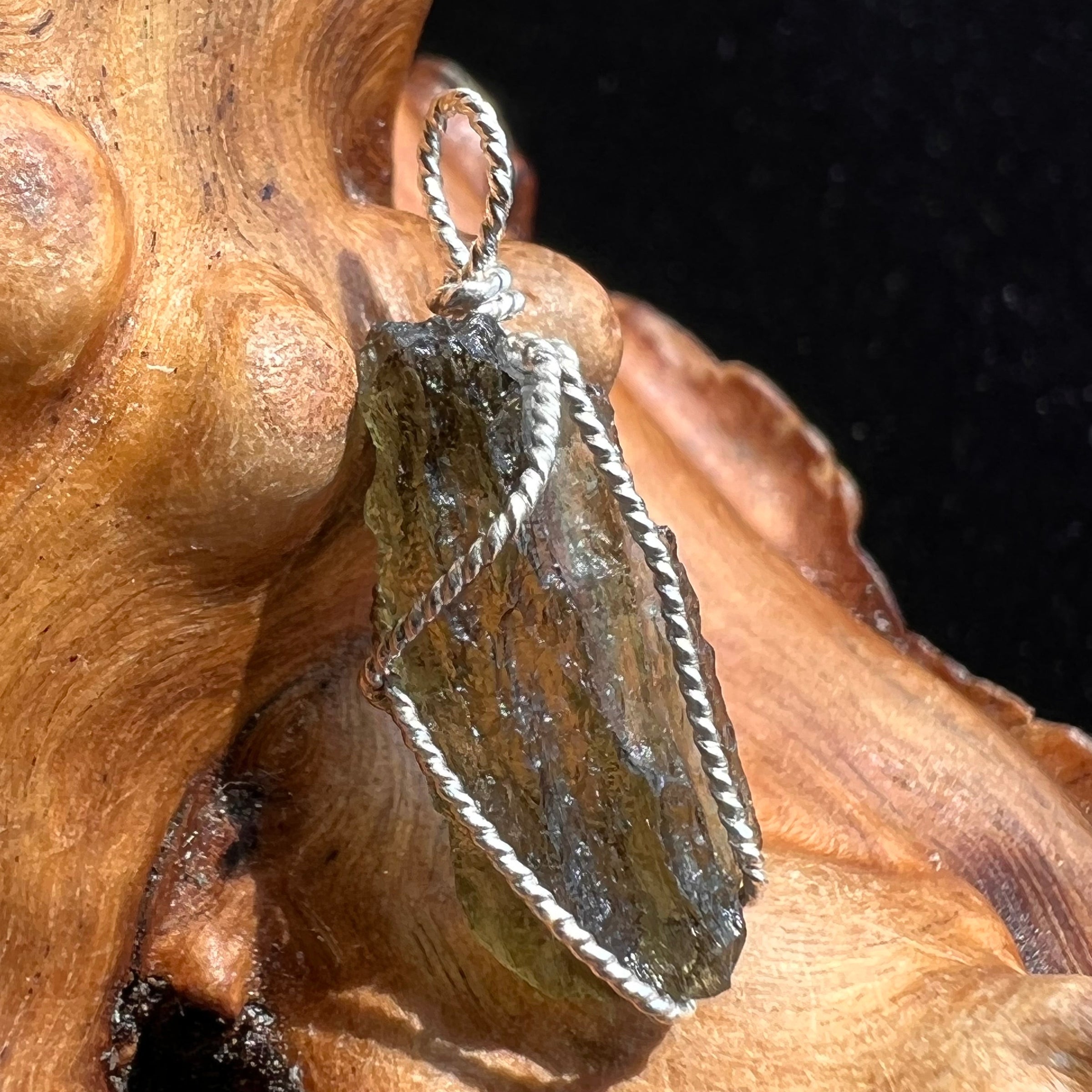 Moldavite Wire Wrapped Pendant Sterling Silver #2708-Moldavite Life