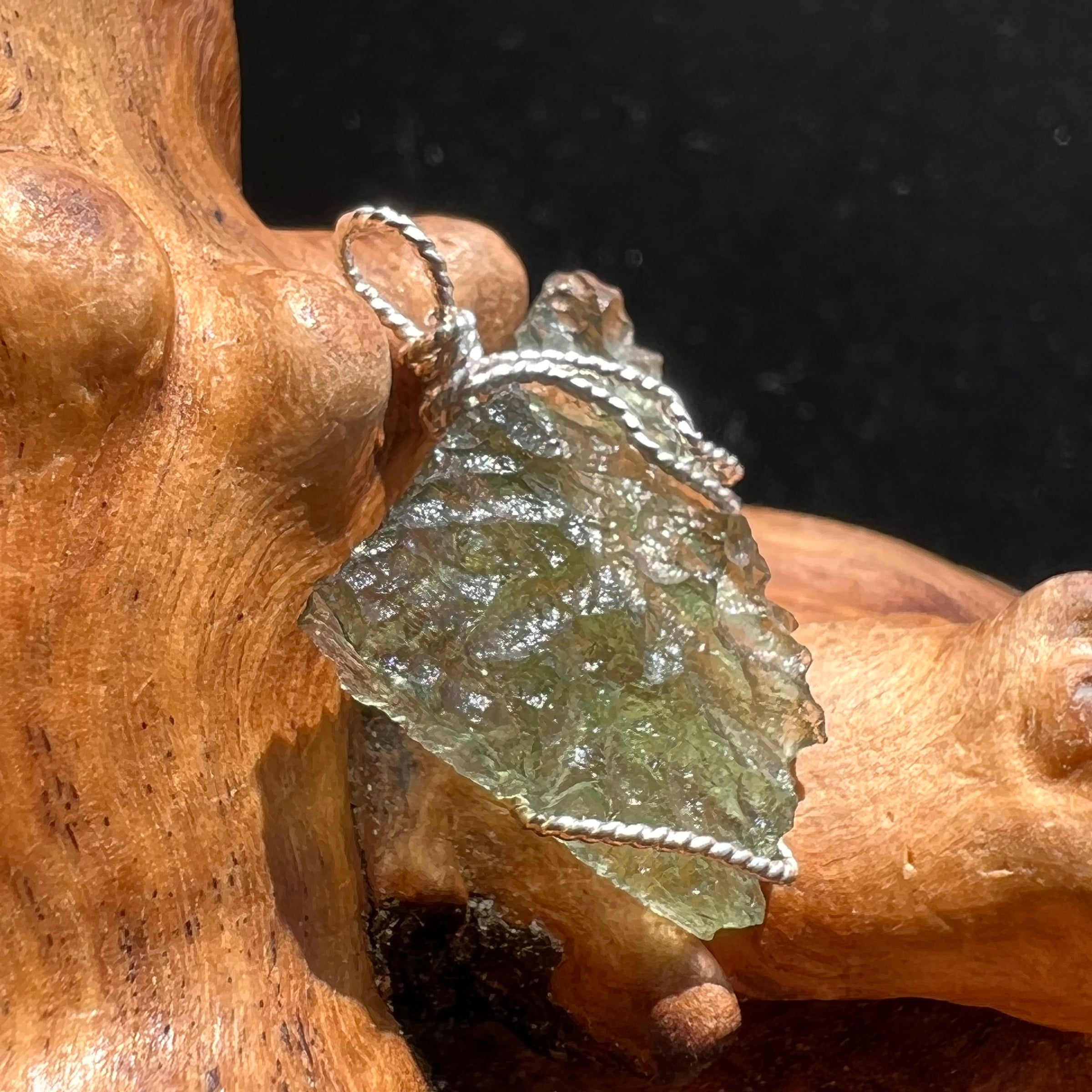 Moldavite Wire Wrapped Pendant Sterling Silver #2709-Moldavite Life