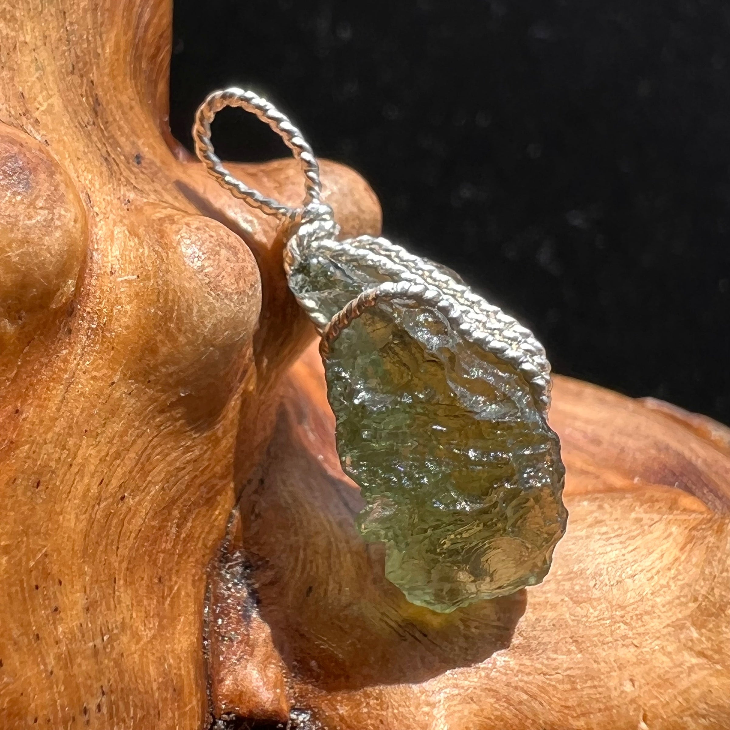 Moldavite Wire Wrapped Pendant Sterling Silver #2710-Moldavite Life