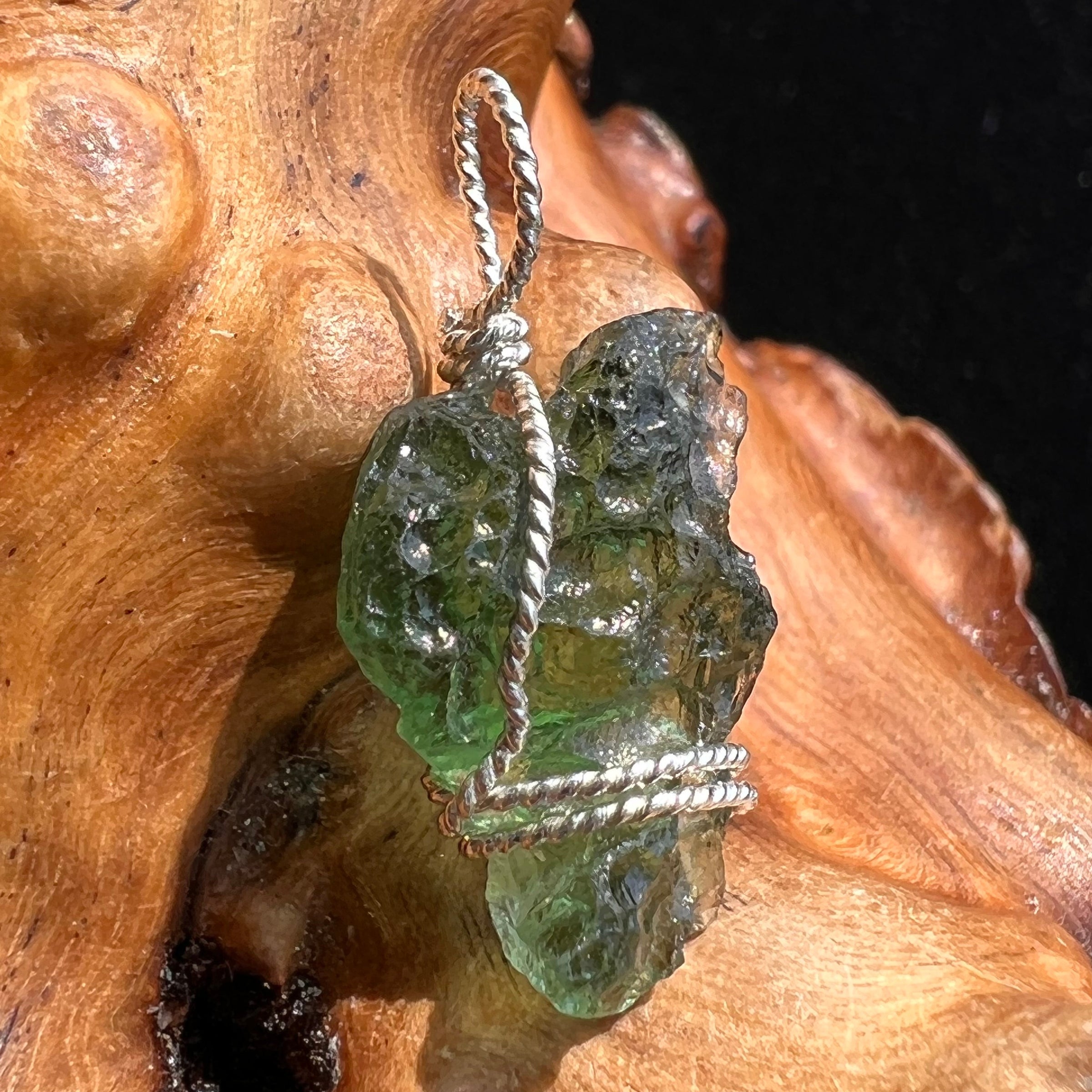 Moldavite Wire Wrapped Pendant Sterling Silver #2711-Moldavite Life