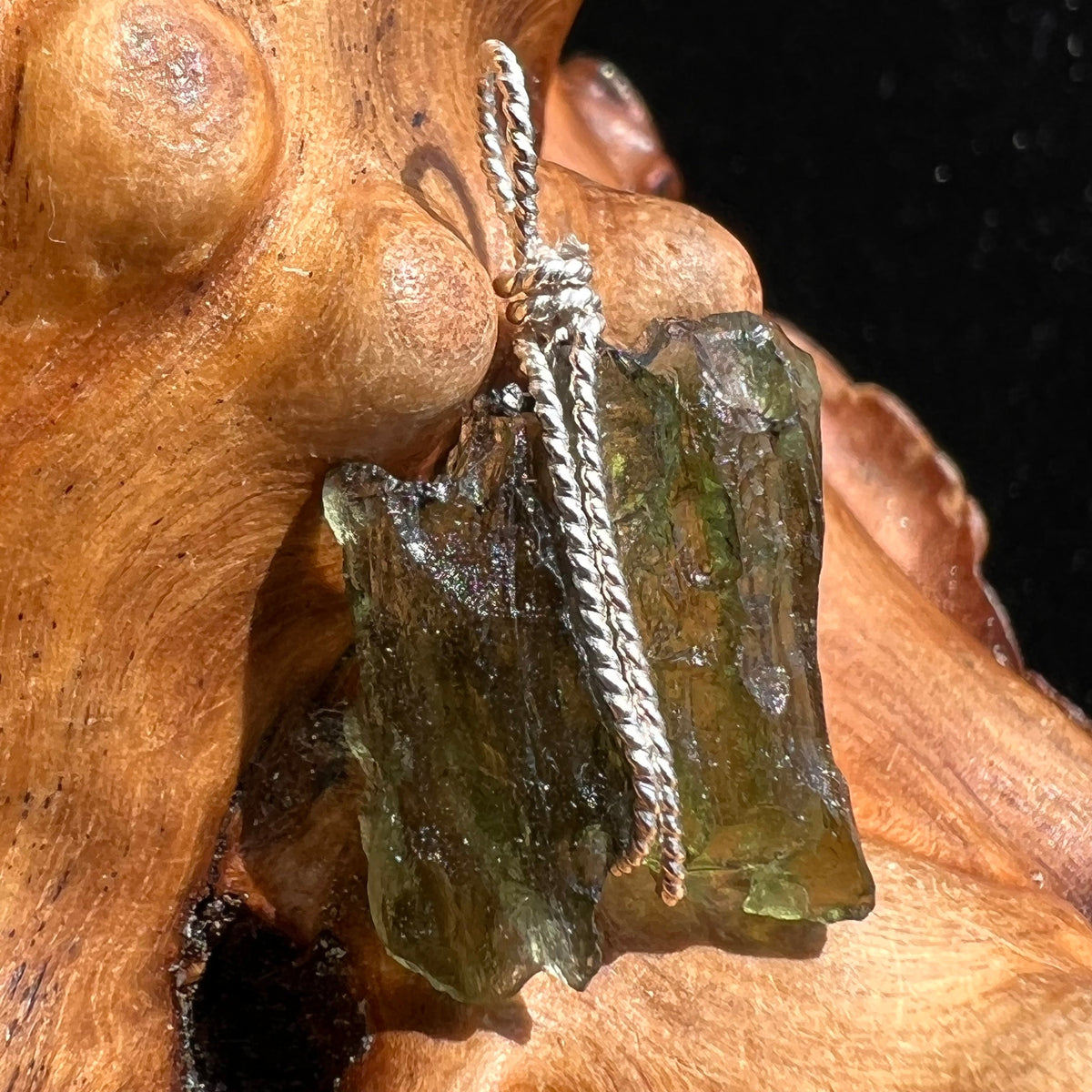 Moldavite Wire Wrapped Pendant Sterling Silver #2712-Moldavite Life