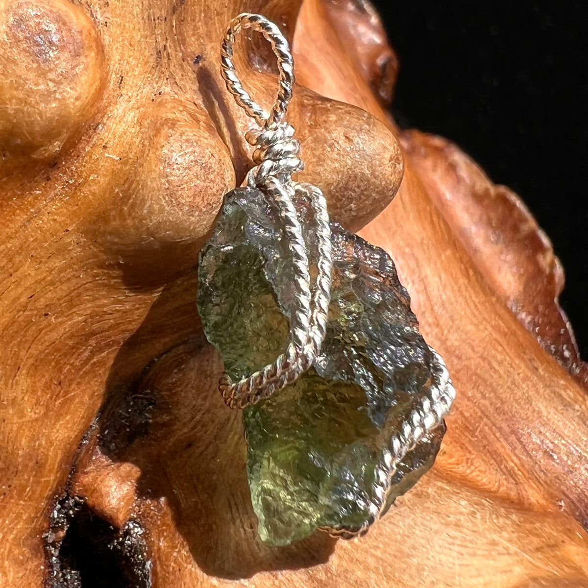 Moldavite Wire Wrapped Pendant Sterling Silver #2713-Moldavite Life