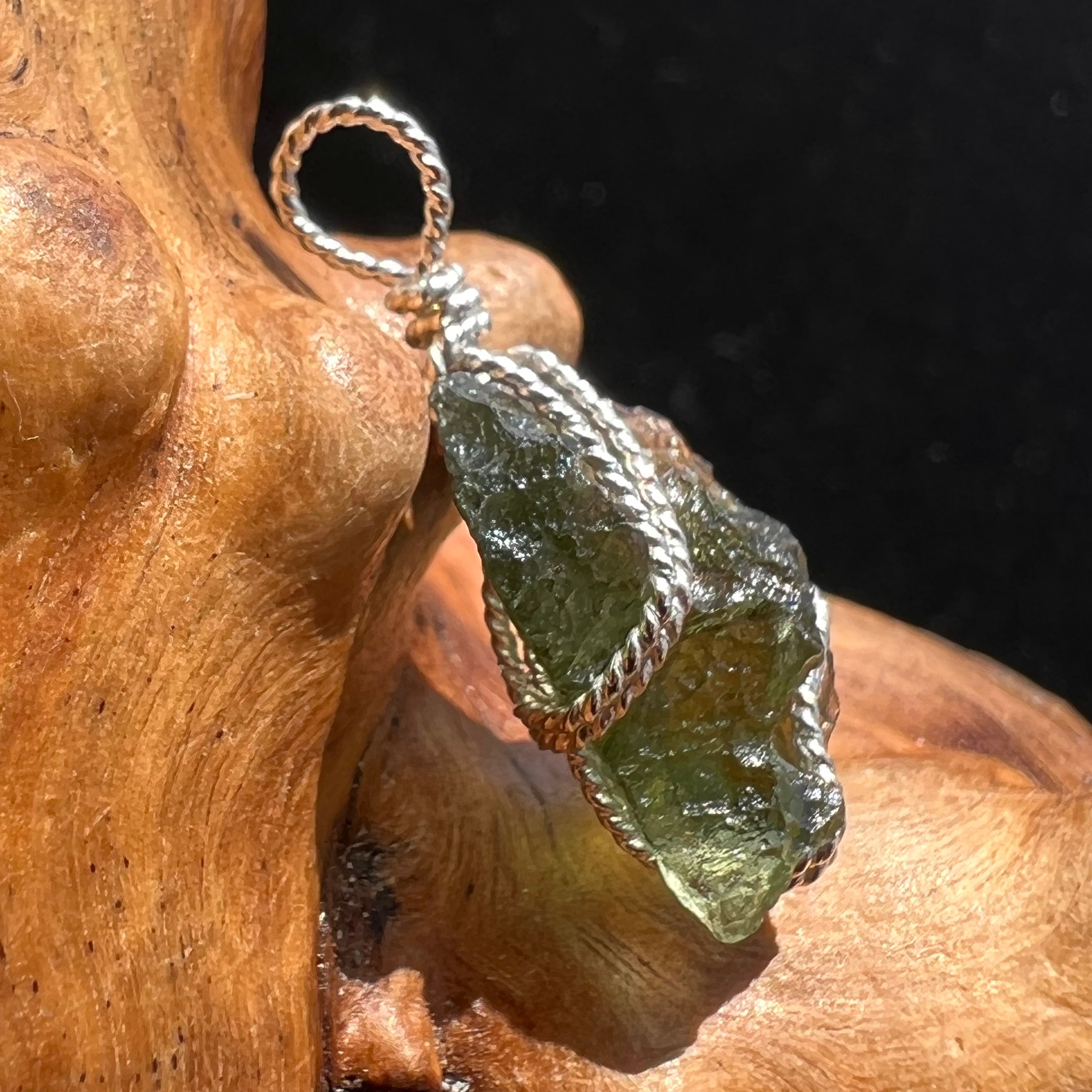 Moldavite Wire Wrapped Pendant Sterling Silver #2713-Moldavite Life