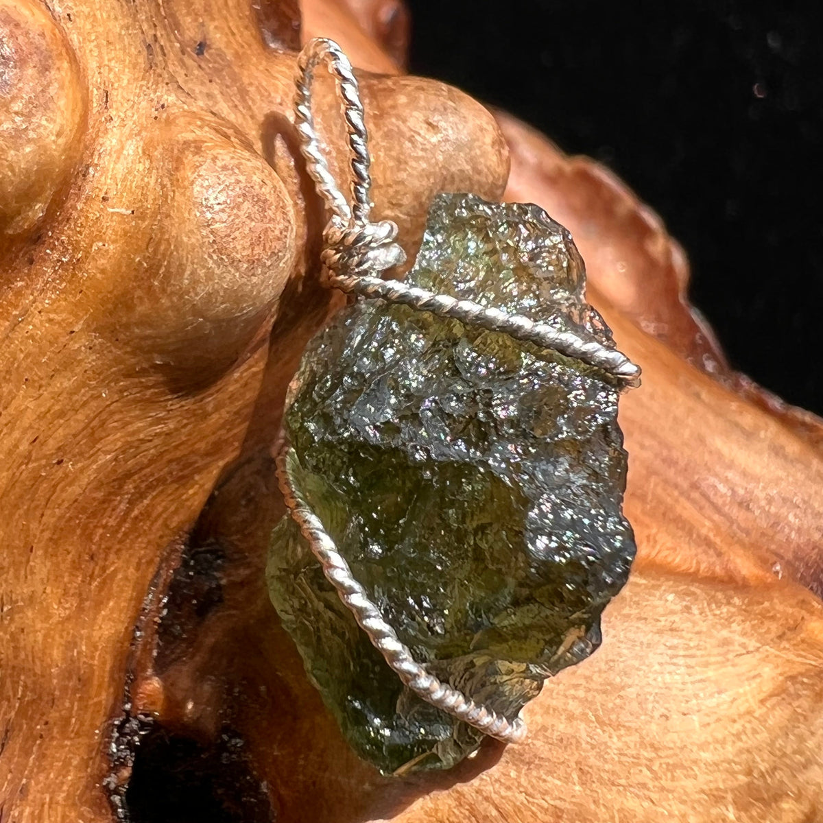 Moldavite Wire Wrapped Pendant Sterling Silver #2718-Moldavite Life