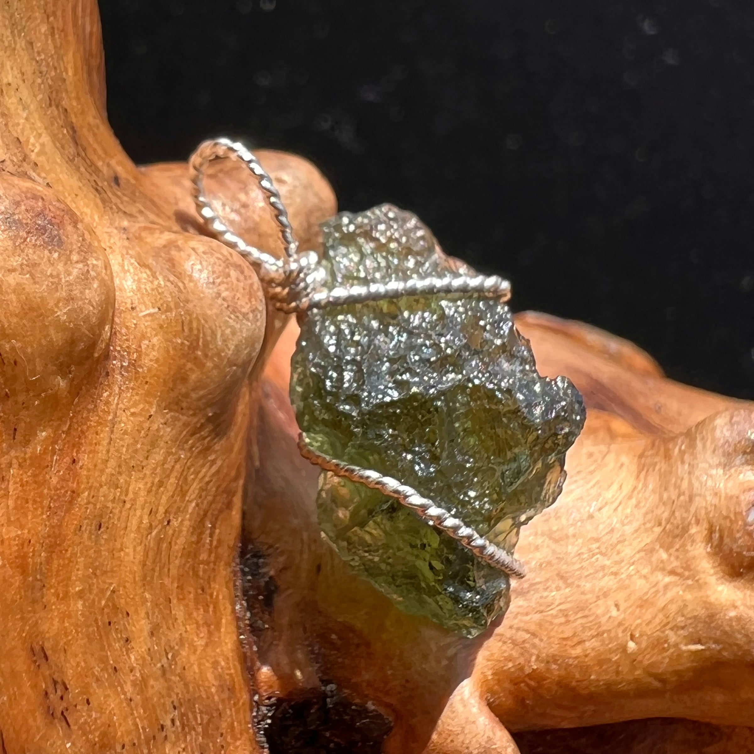 Moldavite Wire Wrapped Pendant Sterling Silver #2718-Moldavite Life