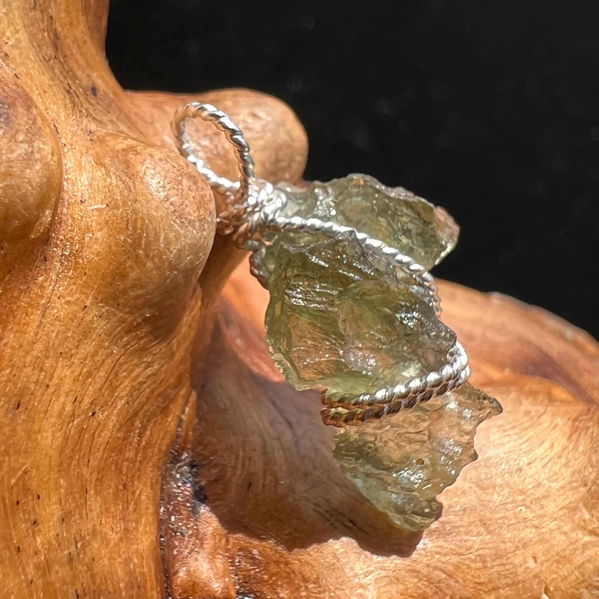 Moldavite Wire Wrapped Pendant Sterling Silver #2719-Moldavite Life
