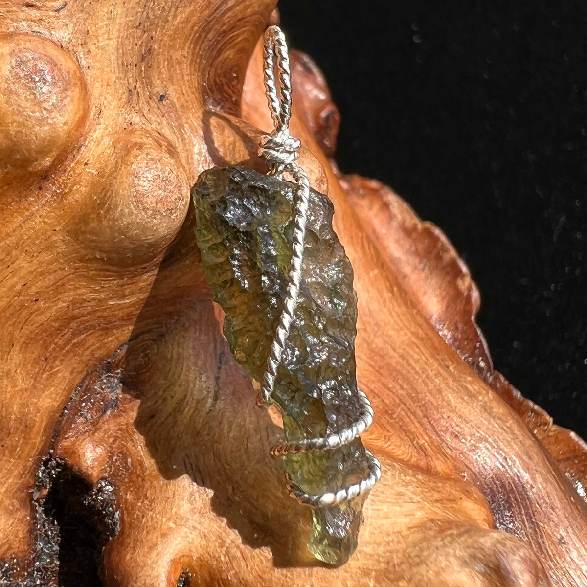 Moldavite Wire Wrapped Pendant Sterling Silver #2723-Moldavite Life