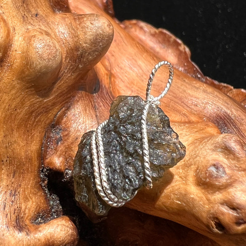 Moldavite Wire Wrapped Pendant Sterling Silver #2724-Moldavite Life