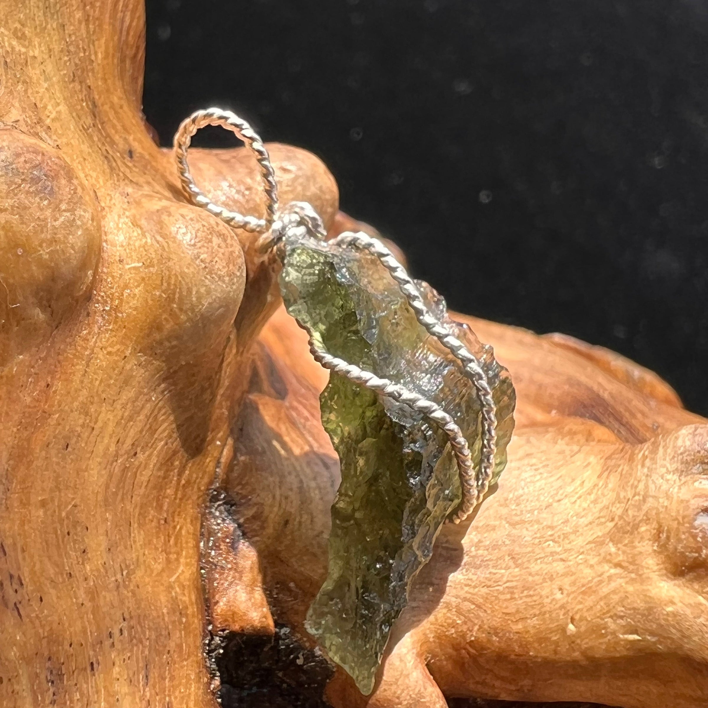 Moldavite Wire Wrapped Pendant Sterling Silver #2733-Moldavite Life
