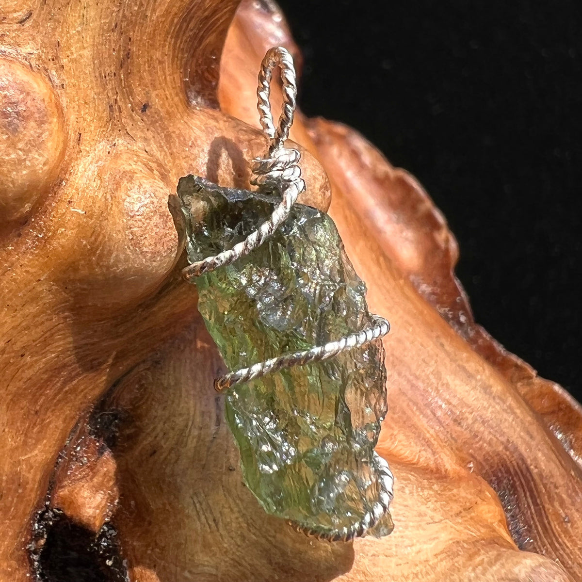 Moldavite Wire Wrapped Pendant Sterling Silver #2734-Moldavite Life