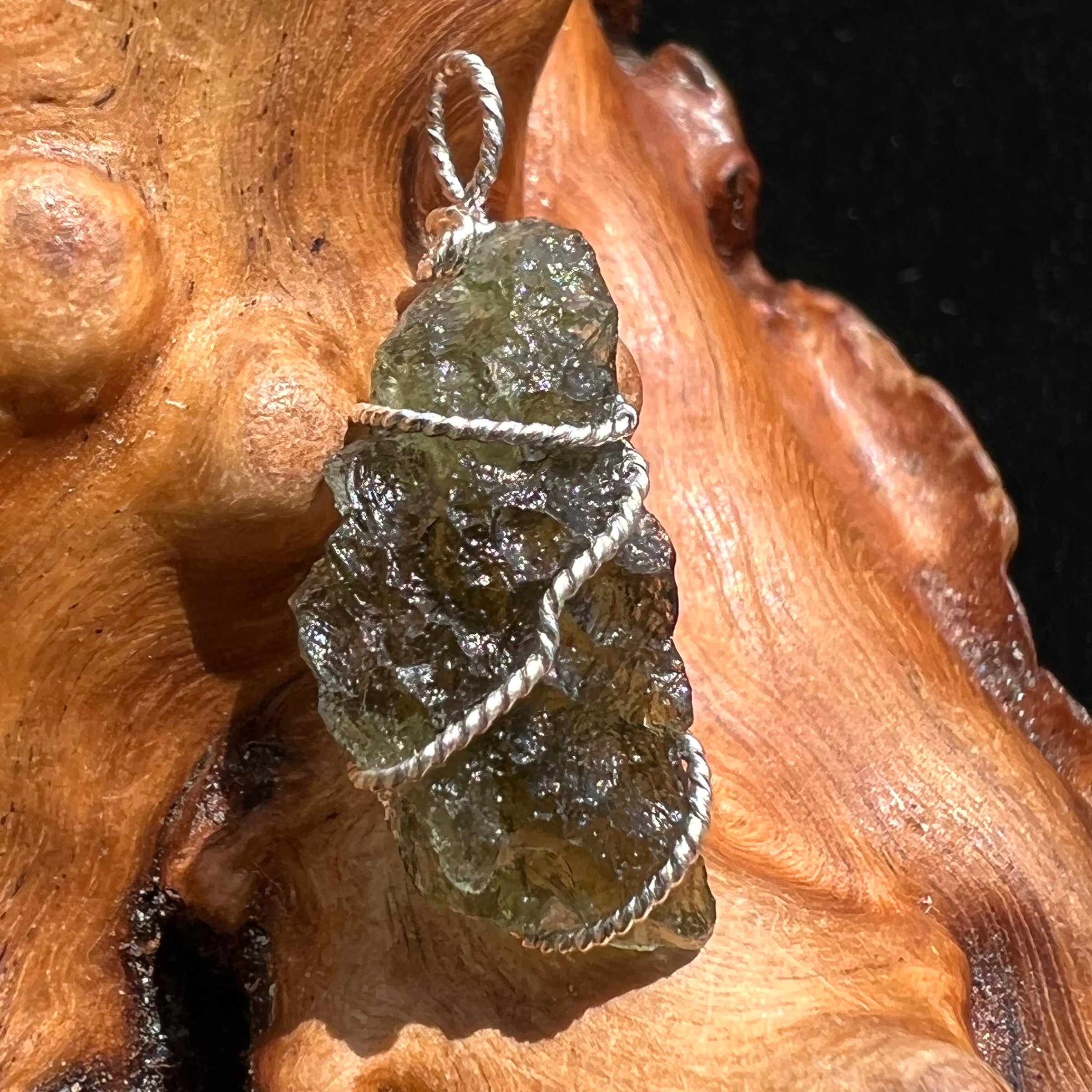 Moldavite Wire Wrapped Pendant Sterling Silver #2736-Moldavite Life