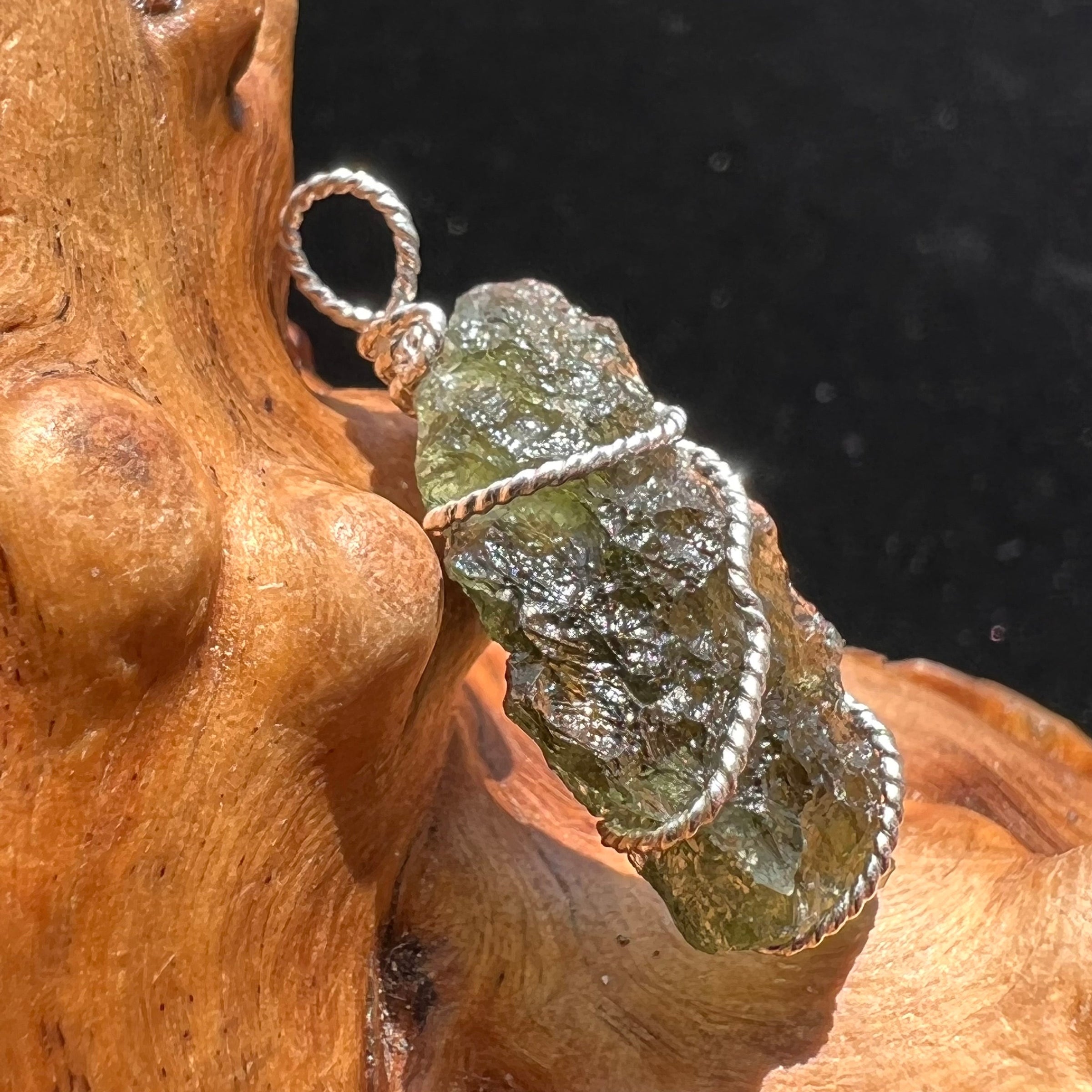 Moldavite Wire Wrapped Pendant Sterling Silver #2736-Moldavite Life