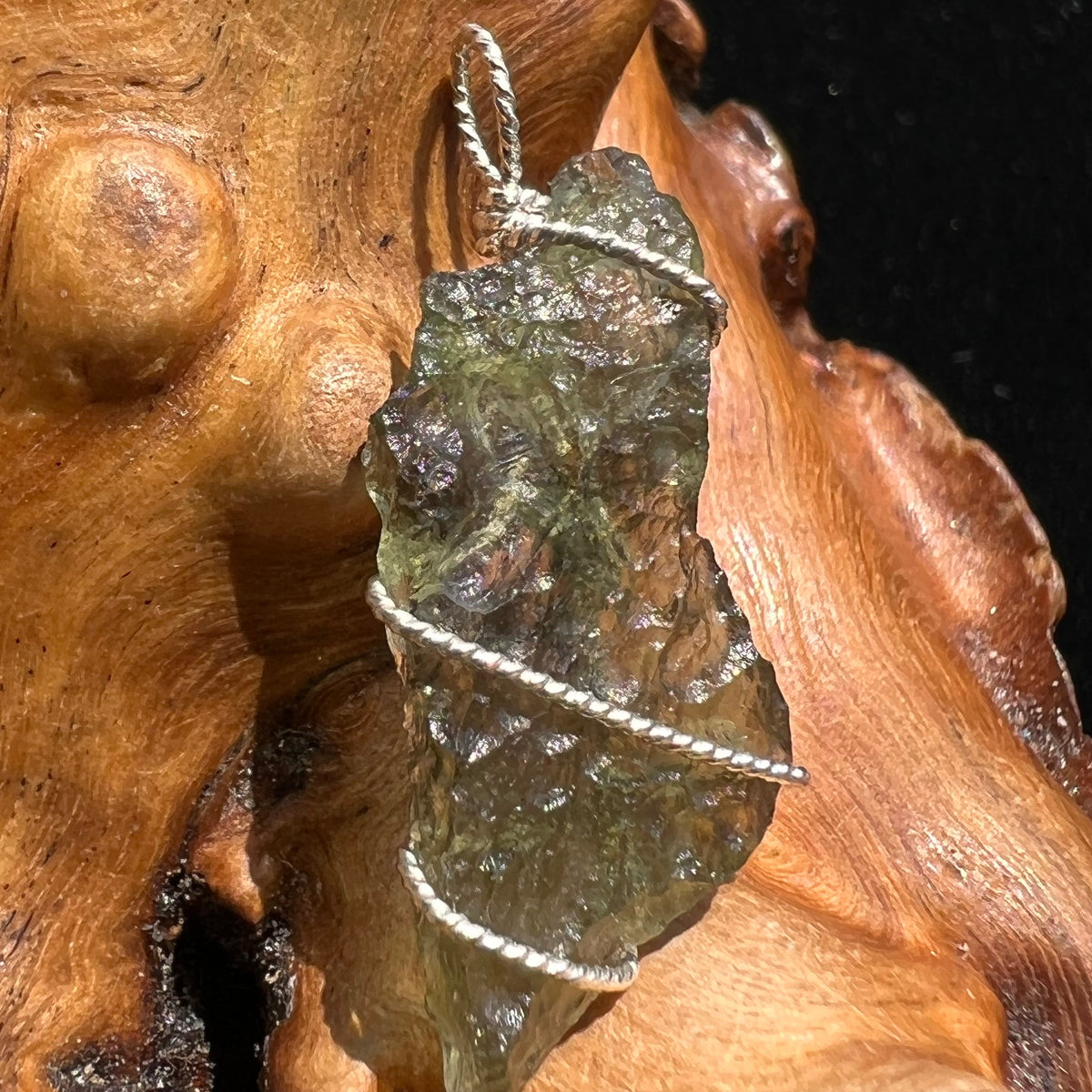 Moldavite Wire Wrapped Pendant Sterling Silver #2737-Moldavite Life