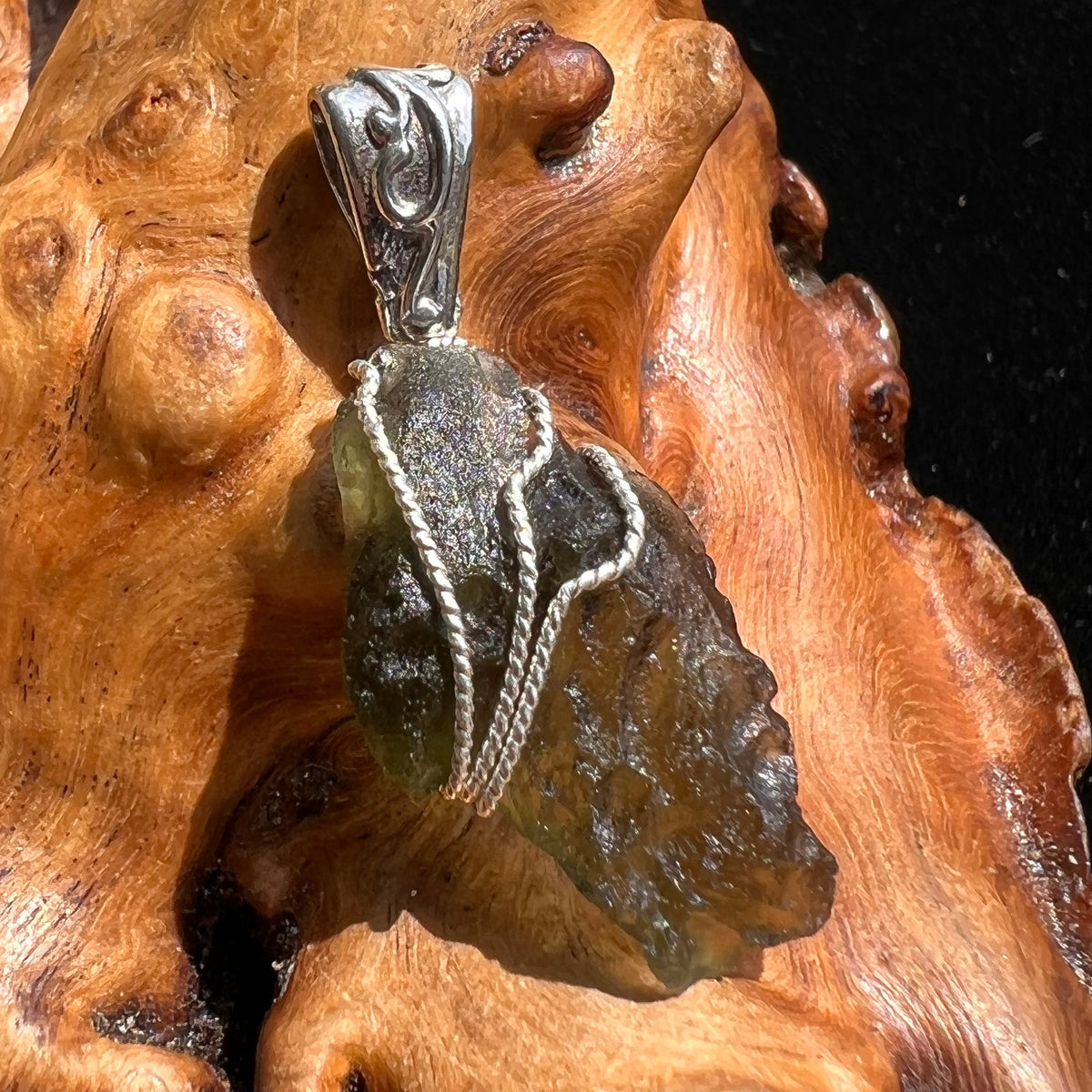 Moldavite Wire Wrapped Pendant Sterling Silver #2739-Moldavite Life