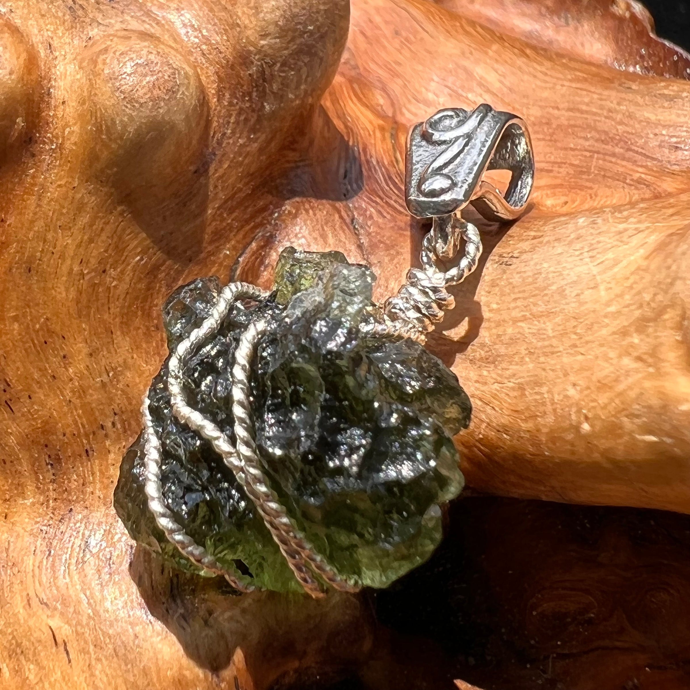 Moldavite Wire Wrapped Pendant Sterling Silver #2740-Moldavite Life