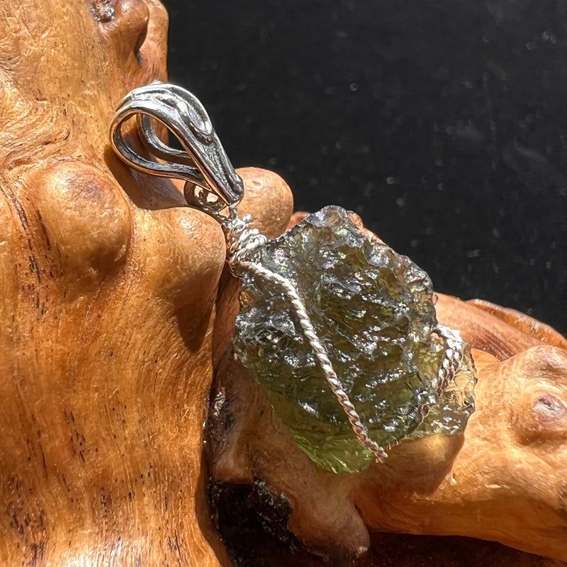 Moldavite Wire Wrapped Pendant Sterling Silver #2742-Moldavite Life
