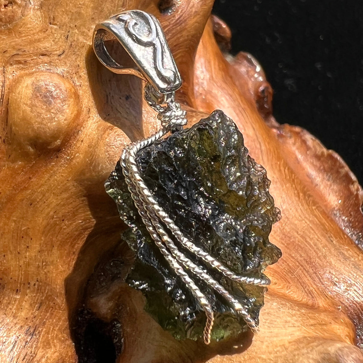 Moldavite Wire Wrapped Pendant Sterling Silver #2744-Moldavite Life