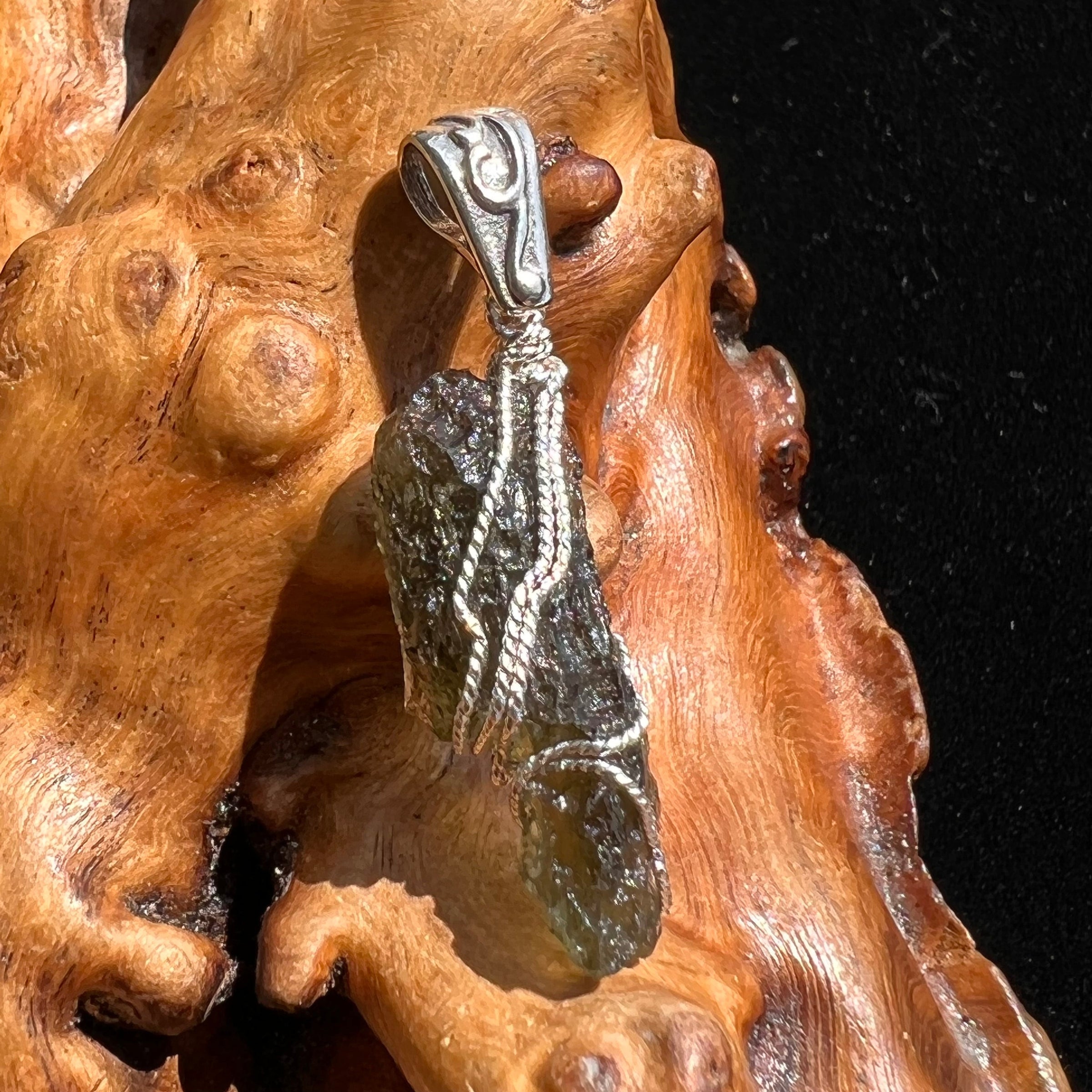 Moldavite Wire Wrapped Pendant Sterling Silver #2746-Moldavite Life