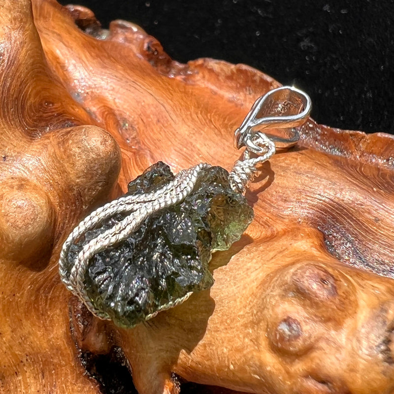 Moldavite Wire Wrapped Pendant Sterling Silver #2749-Moldavite Life