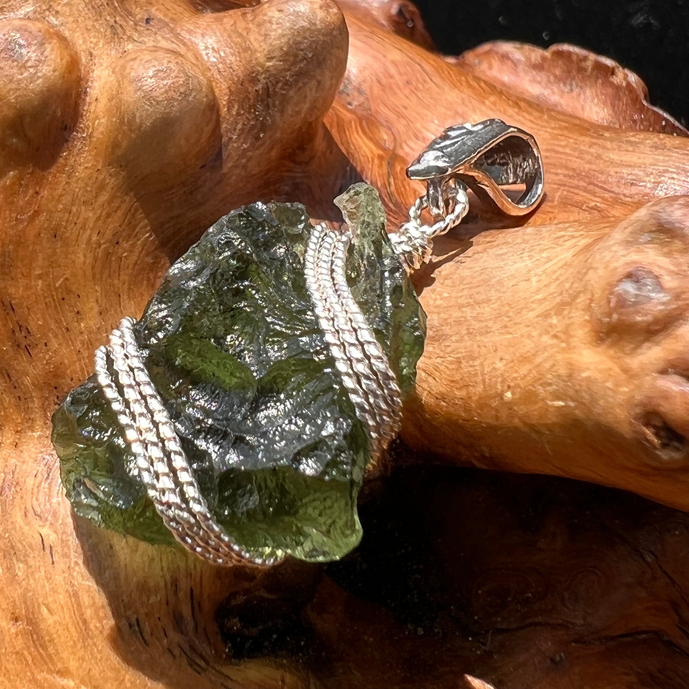 Moldavite Wire Wrapped Pendant Sterling Silver #2751-Moldavite Life