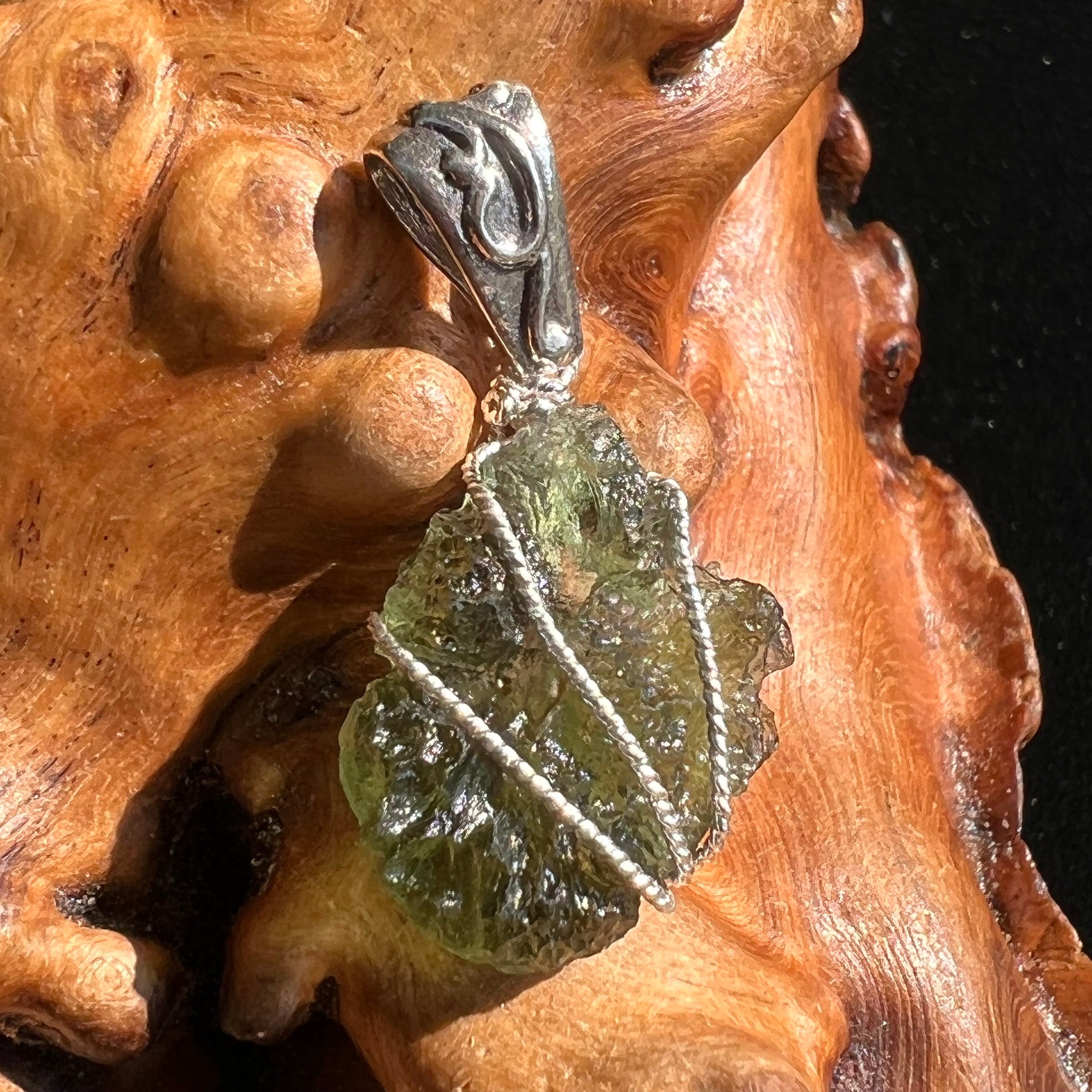 Moldavite Wire Wrapped Pendant Sterling Silver #2754-Moldavite Life