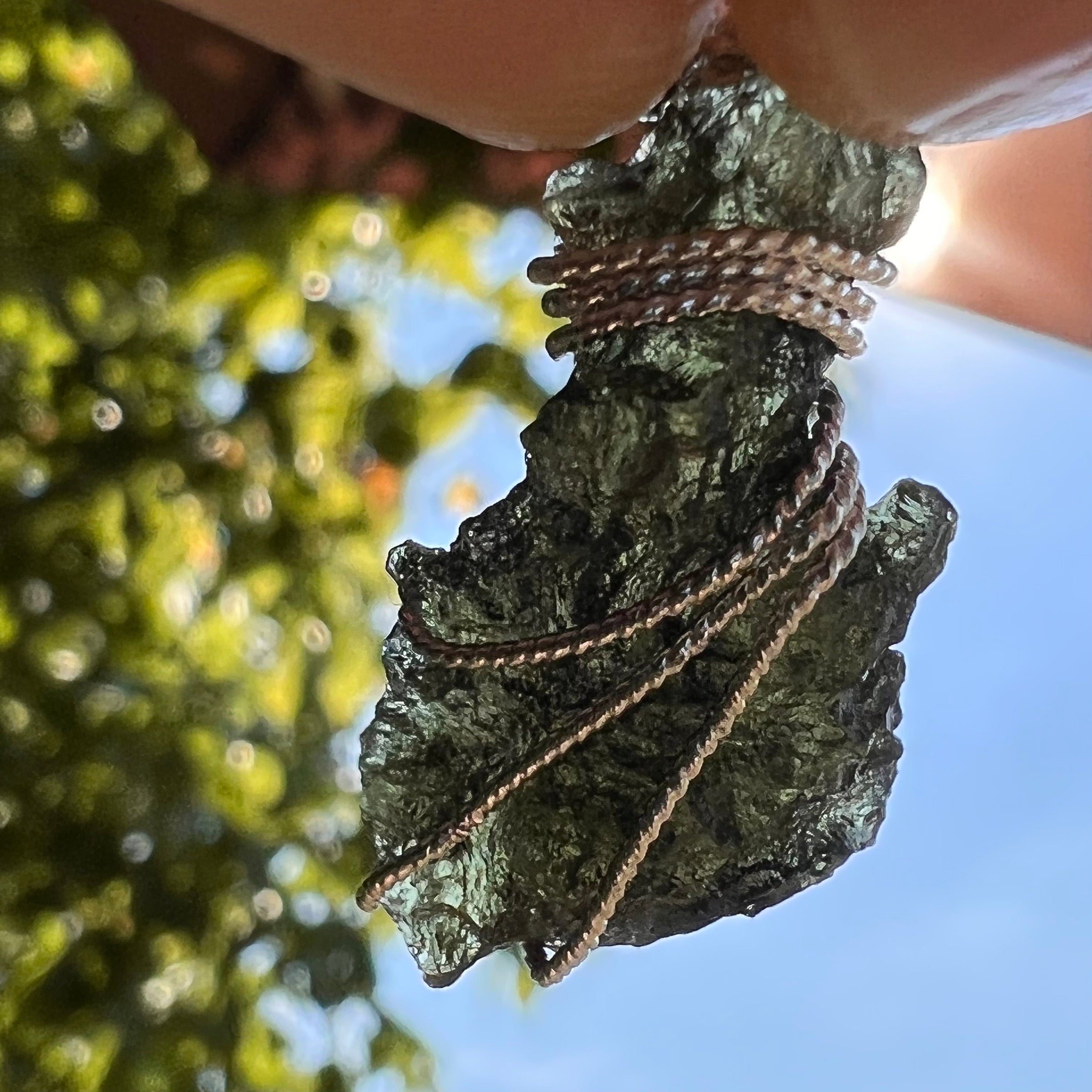 Moldavite Wire Wrapped Pendant Sterling Silver #2757-Moldavite Life