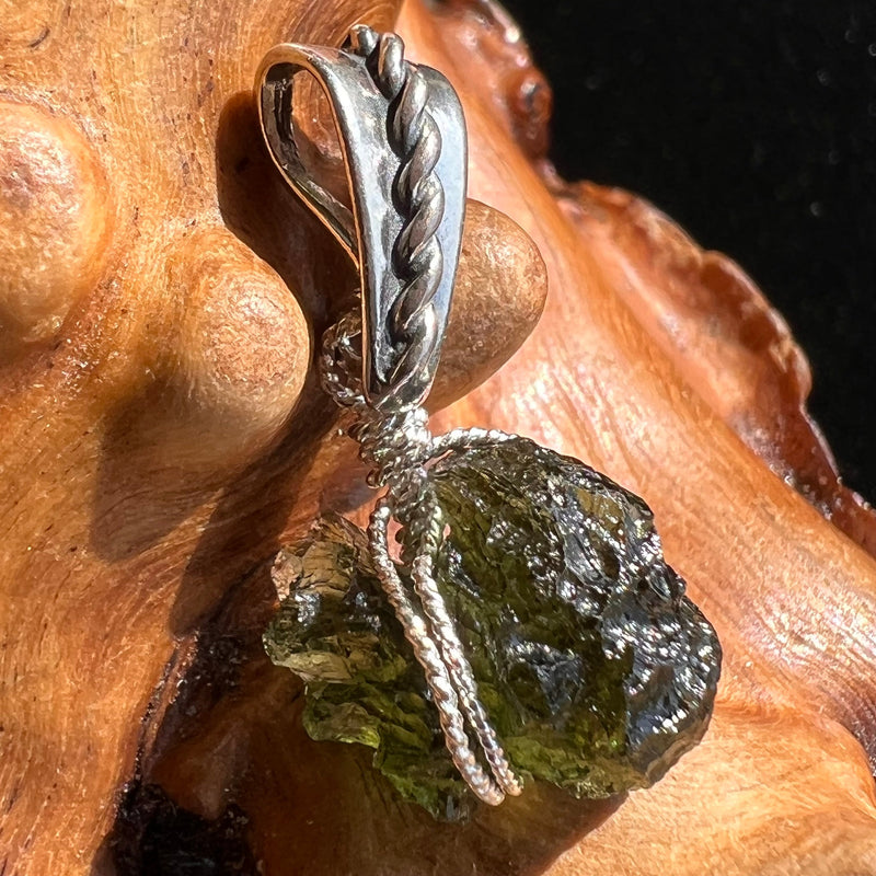 Moldavite Wire Wrapped Pendant Sterling Silver #2761-Moldavite Life
