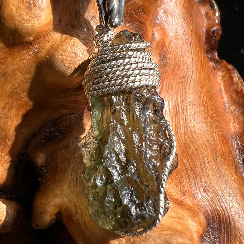 Moldavite Wire Wrapped Pendant Sterling Silver #2763-Moldavite Life