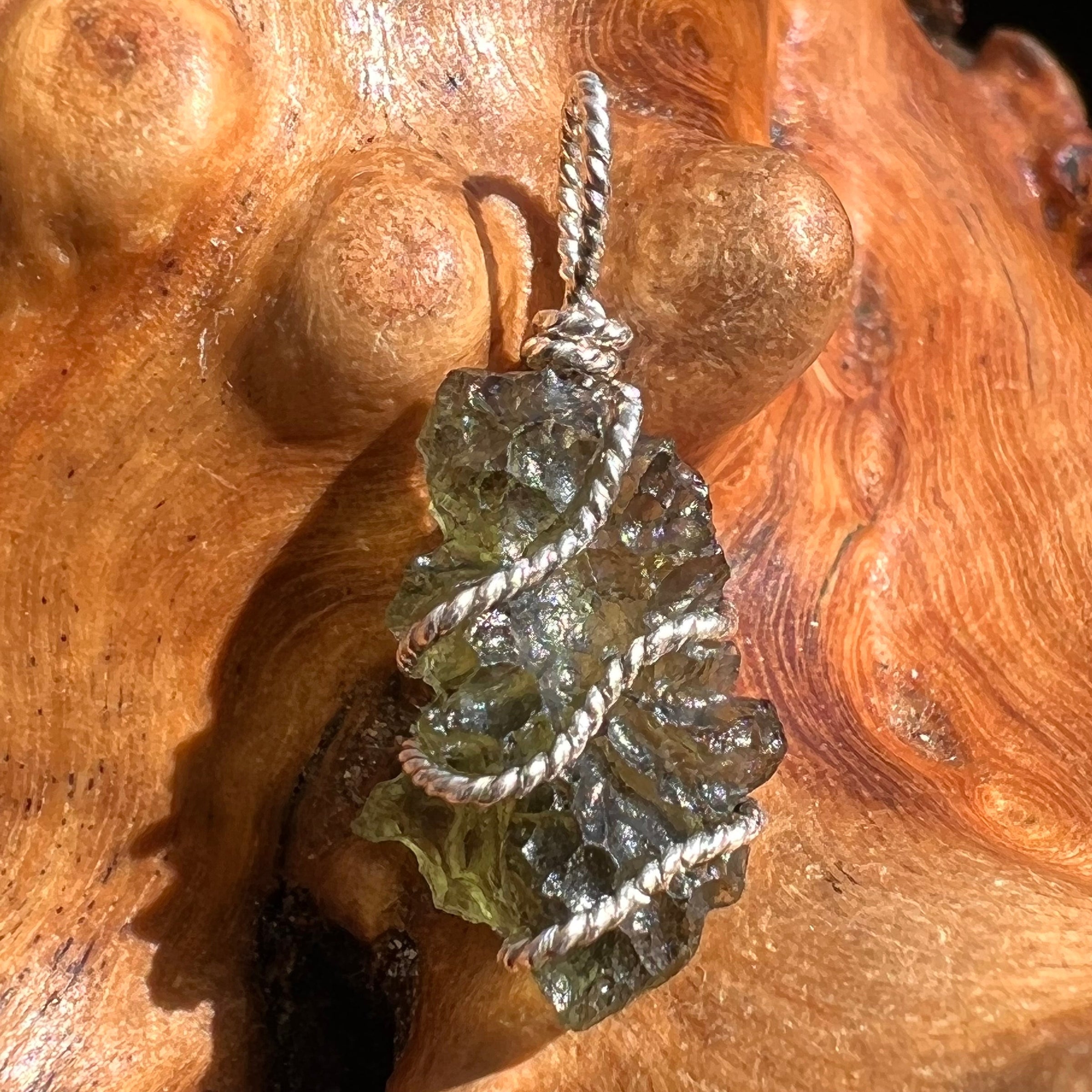 Moldavite Wire Wrapped Pendant Sterling Silver #3028-Moldavite Life