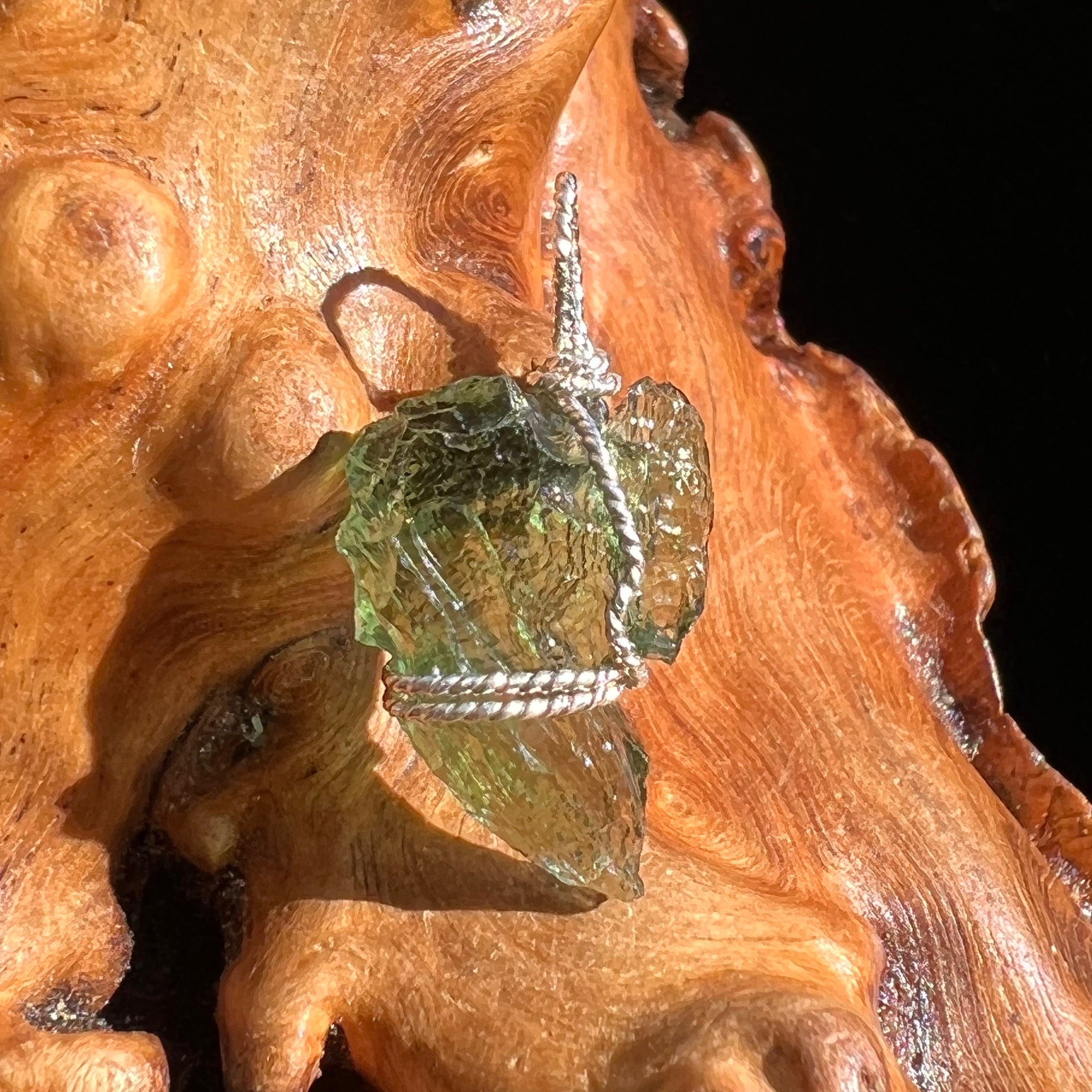 Moldavite Wire Wrapped Pendant Sterling Silver #3042-Moldavite Life