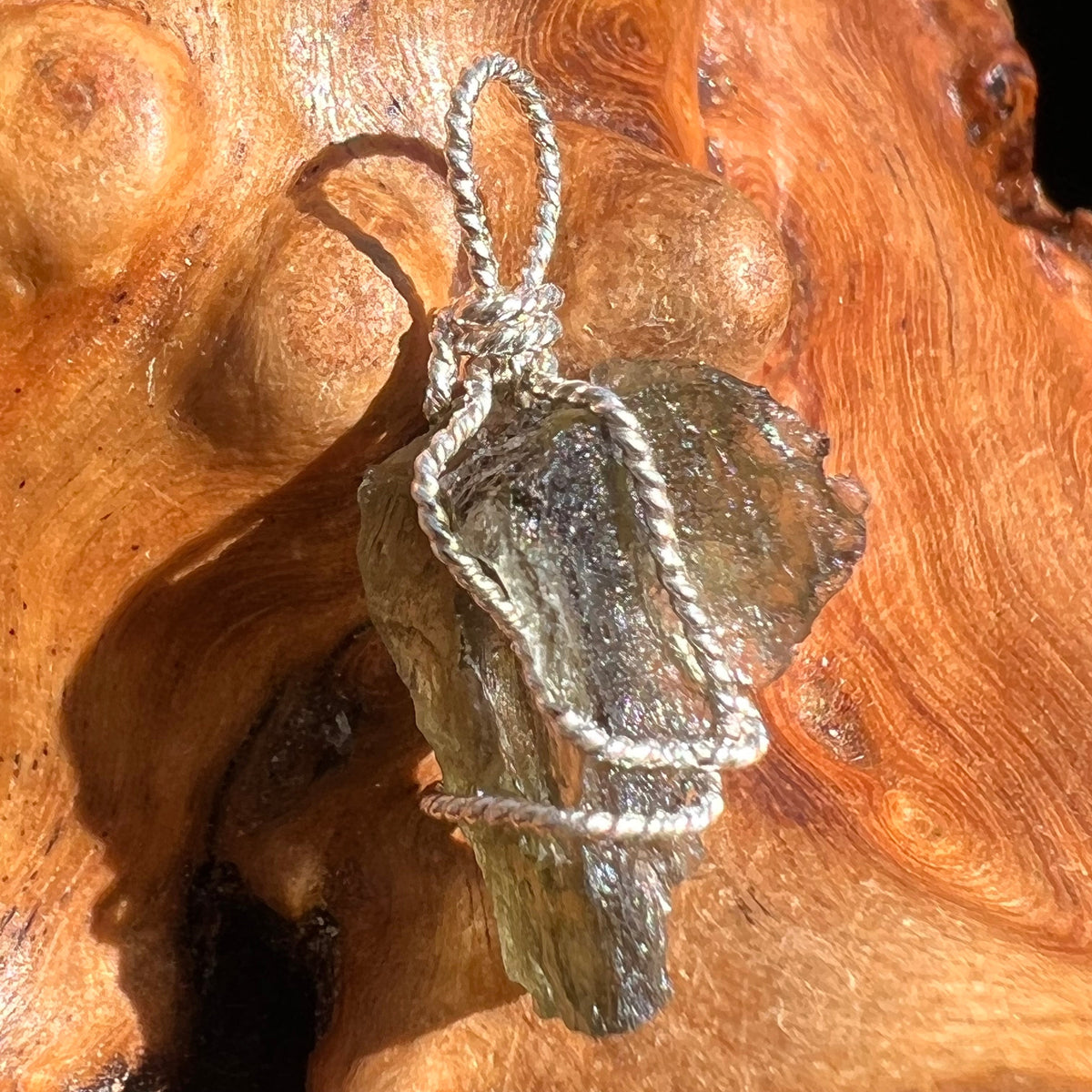 Moldavite Wire Wrapped Pendant Sterling Silver #3049-Moldavite Life