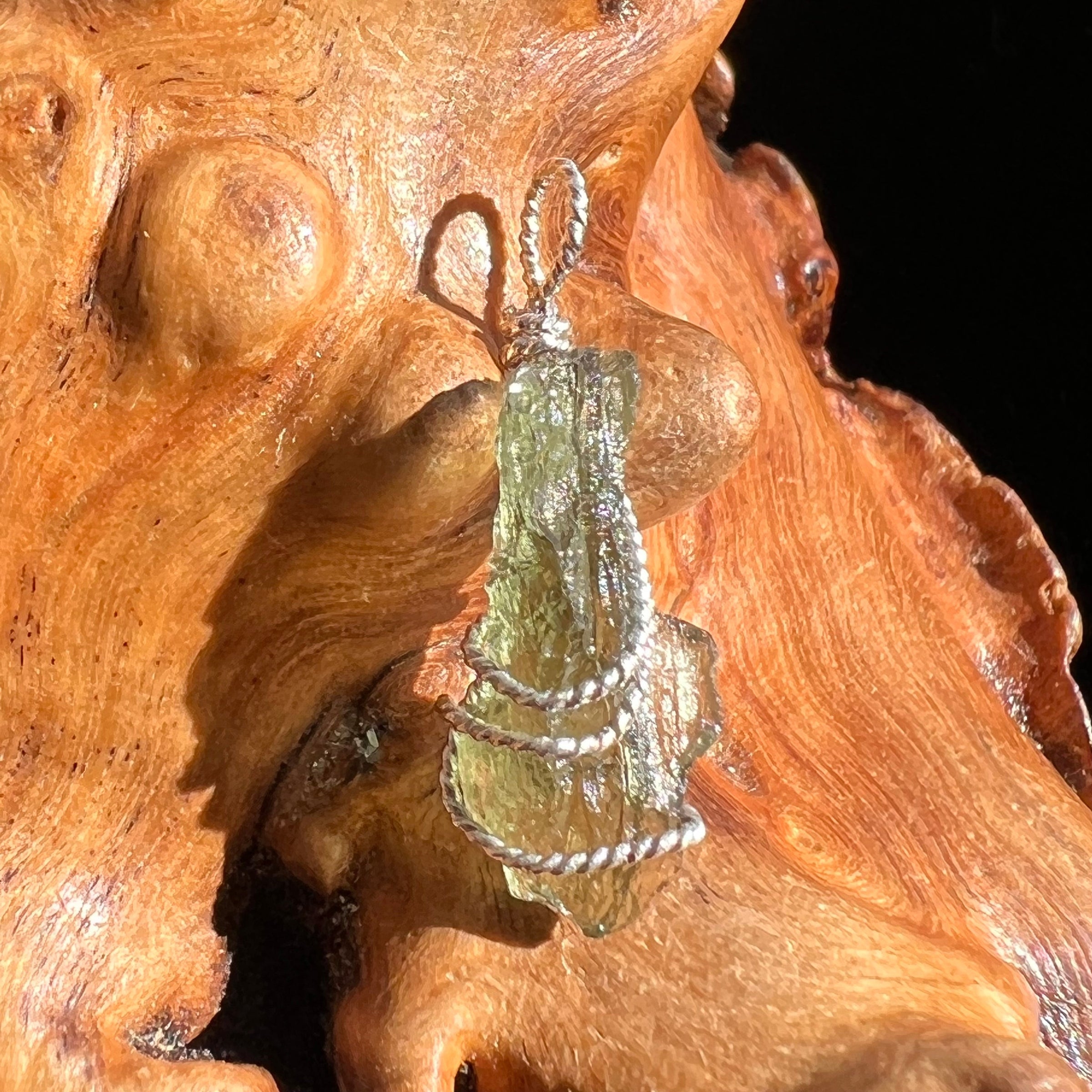 Moldavite Wire Wrapped Pendant Sterling Silver #3051-Moldavite Life