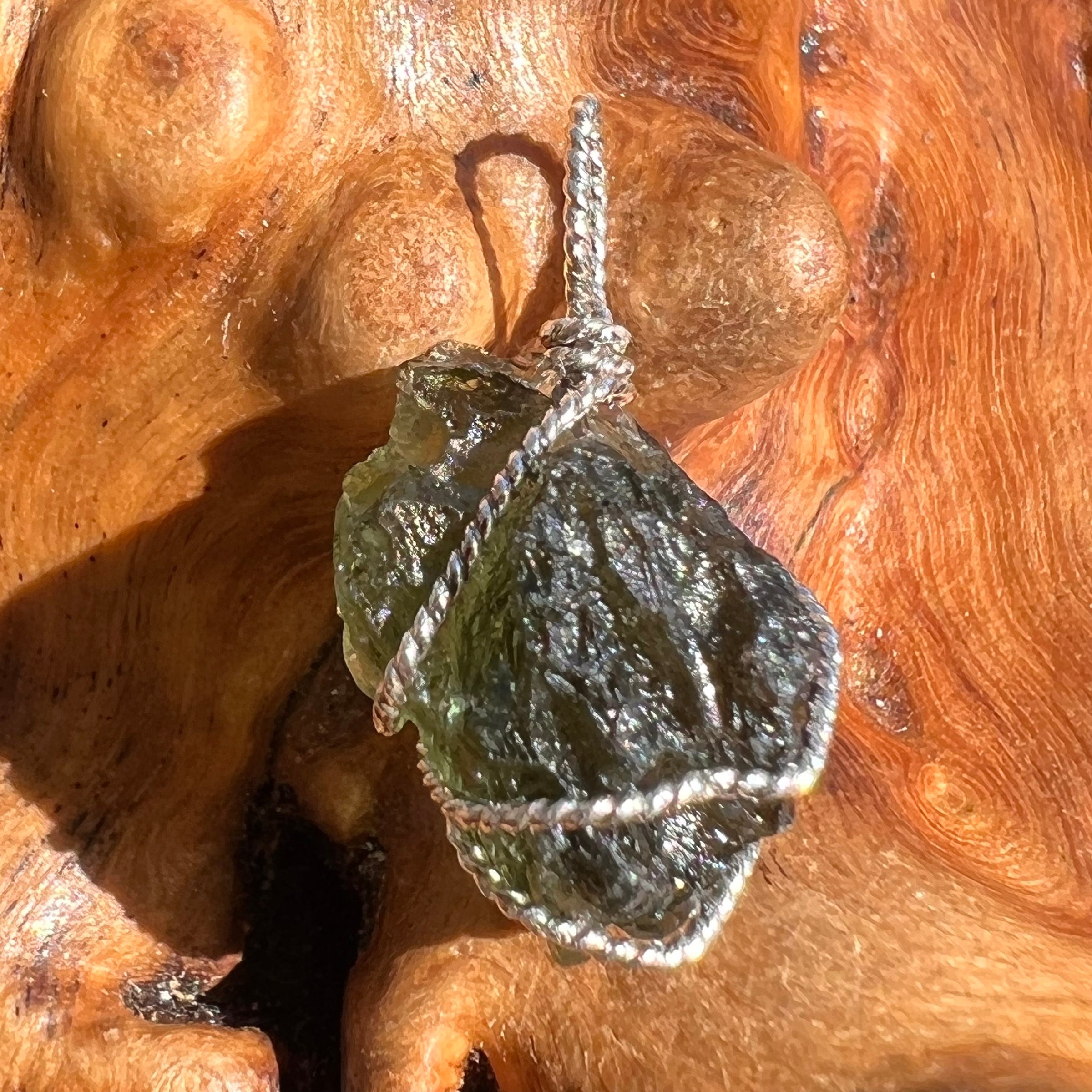 Moldavite Wire Wrapped Pendant Sterling Silver #3052-Moldavite Life