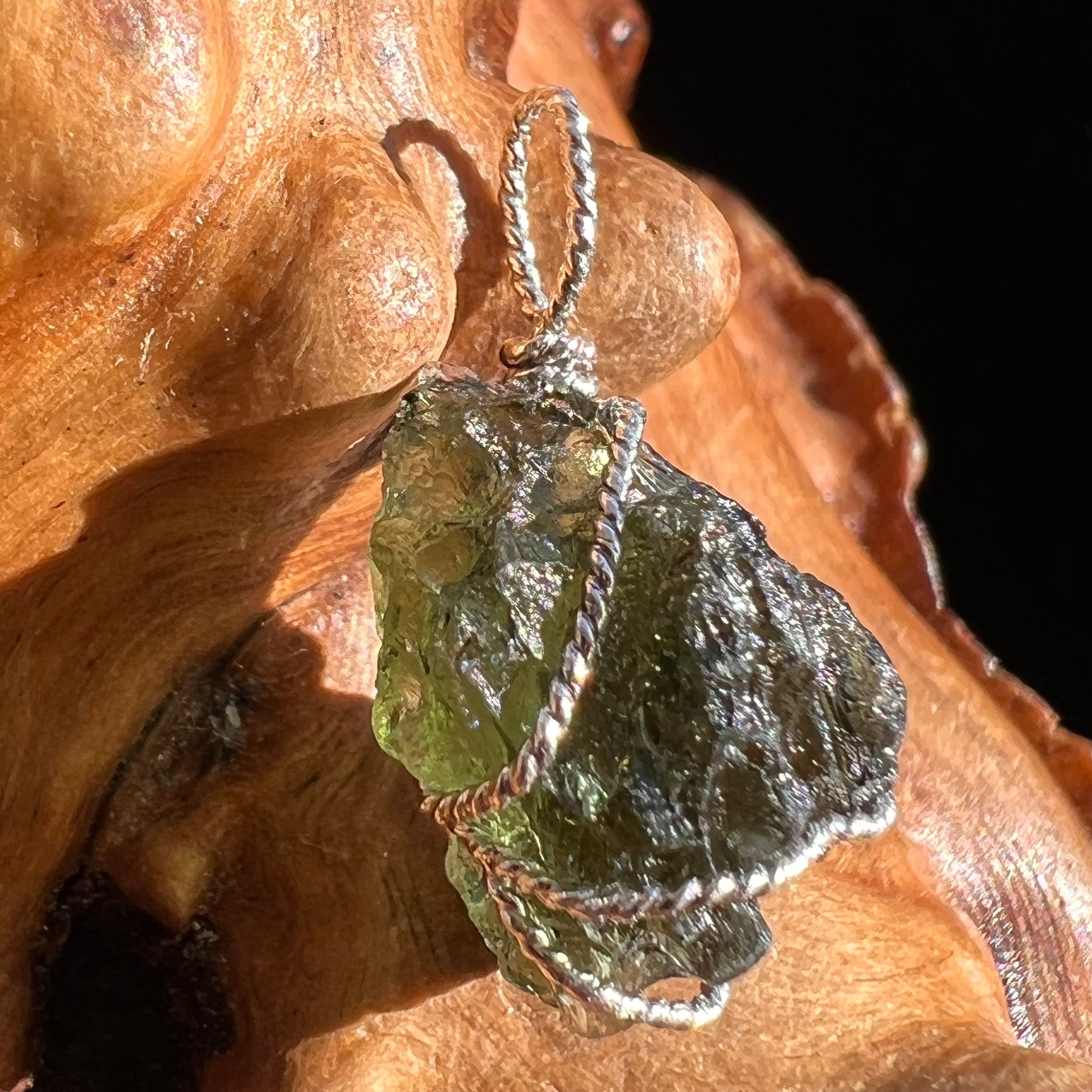 Moldavite Wire Wrapped Pendant Sterling Silver #3052-Moldavite Life