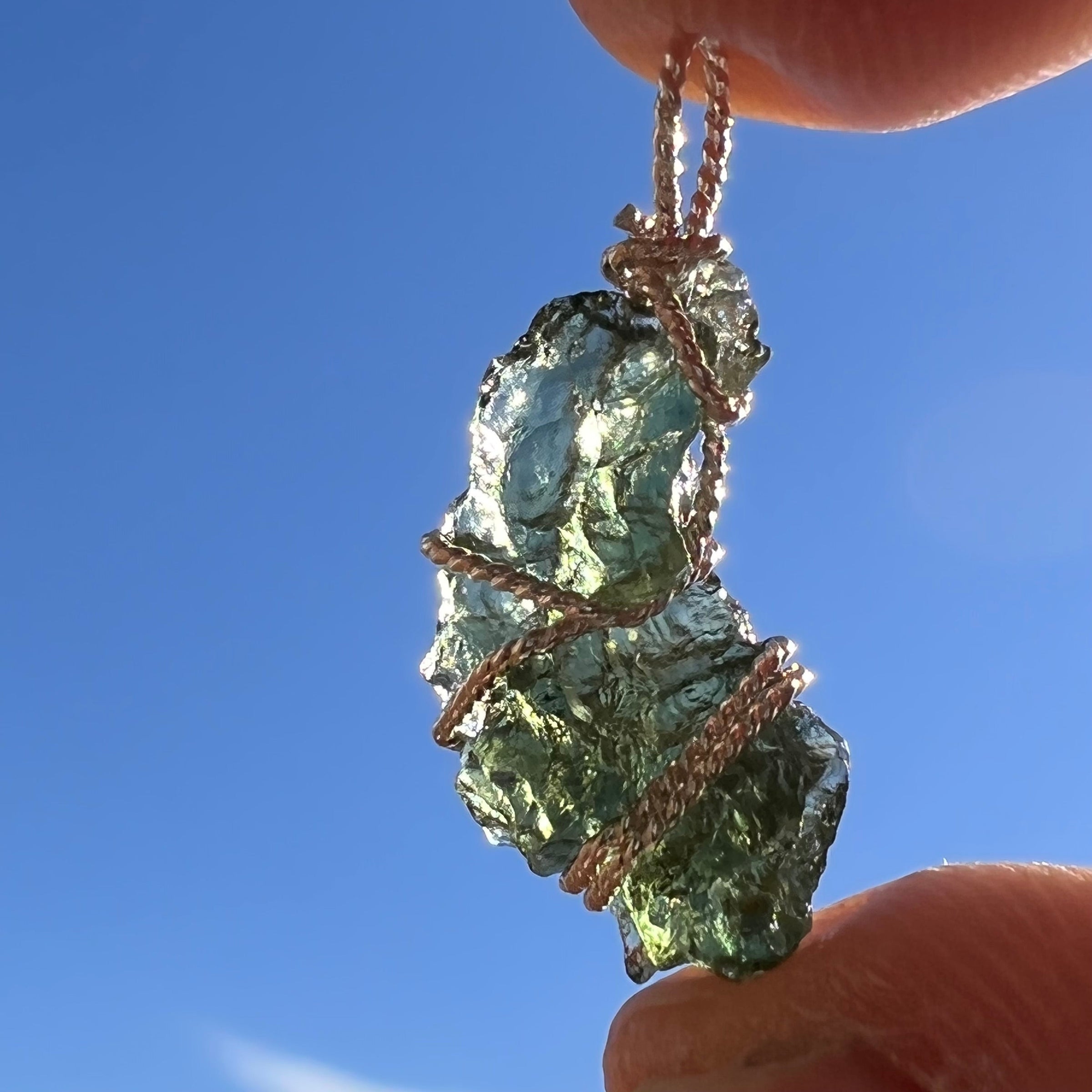 Moldavite Wire Wrapped Pendant Sterling Silver #3055-Moldavite Life