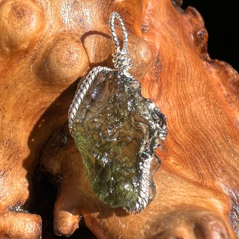 Moldavite Wire Wrapped Pendant Sterling Silver #3060-Moldavite Life