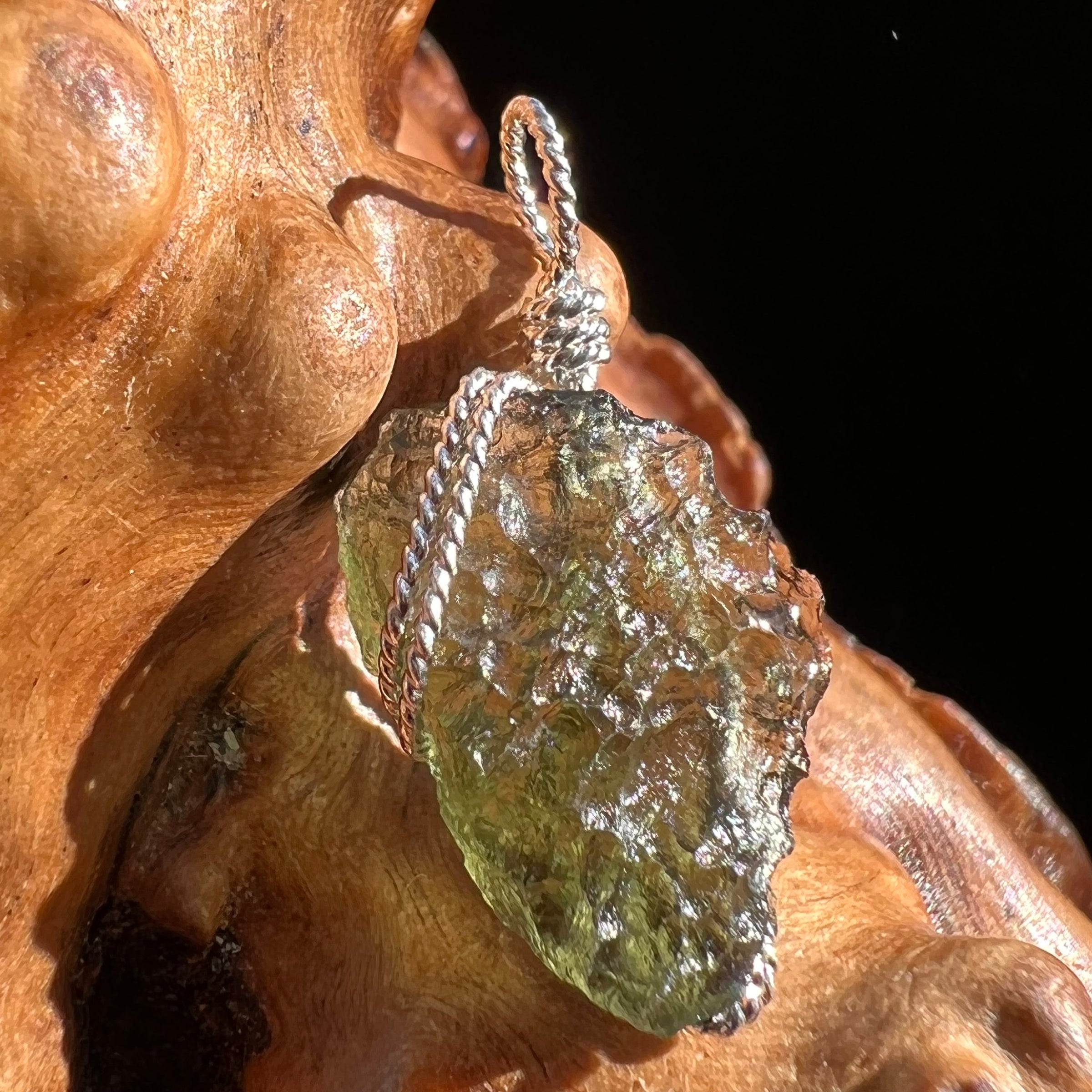 Moldavite Wire Wrapped Pendant Sterling Silver #3060-Moldavite Life
