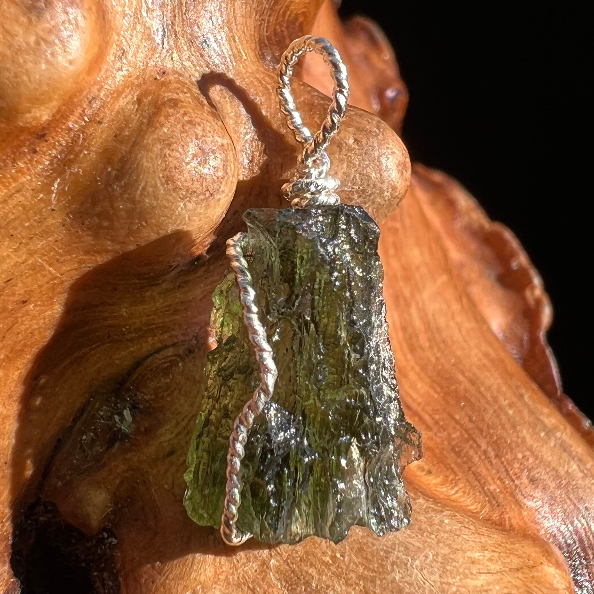 Moldavite Wire Wrapped Pendant Sterling Silver #3063-Moldavite Life