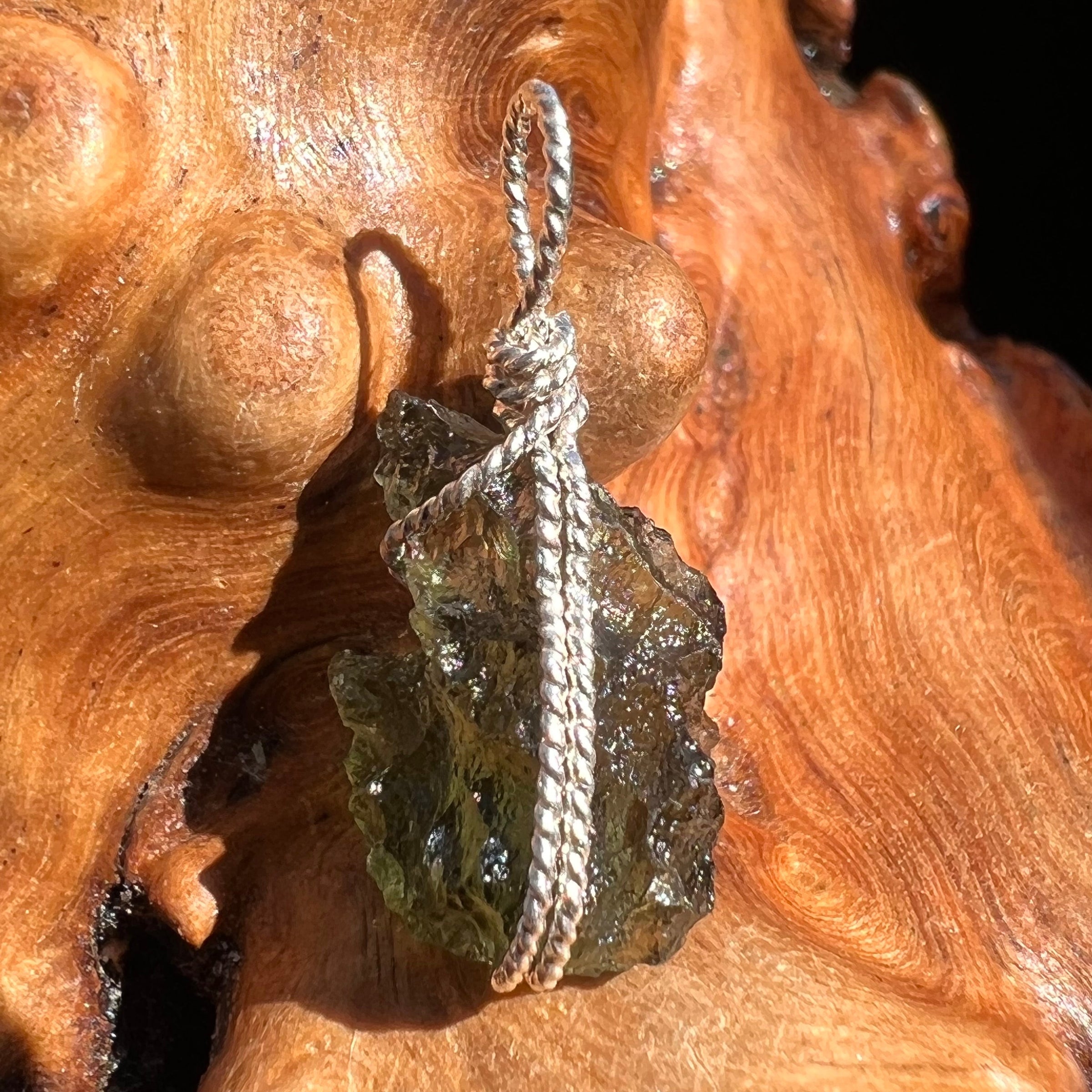 Moldavite Wire Wrapped Pendant Sterling Silver #3065-Moldavite Life