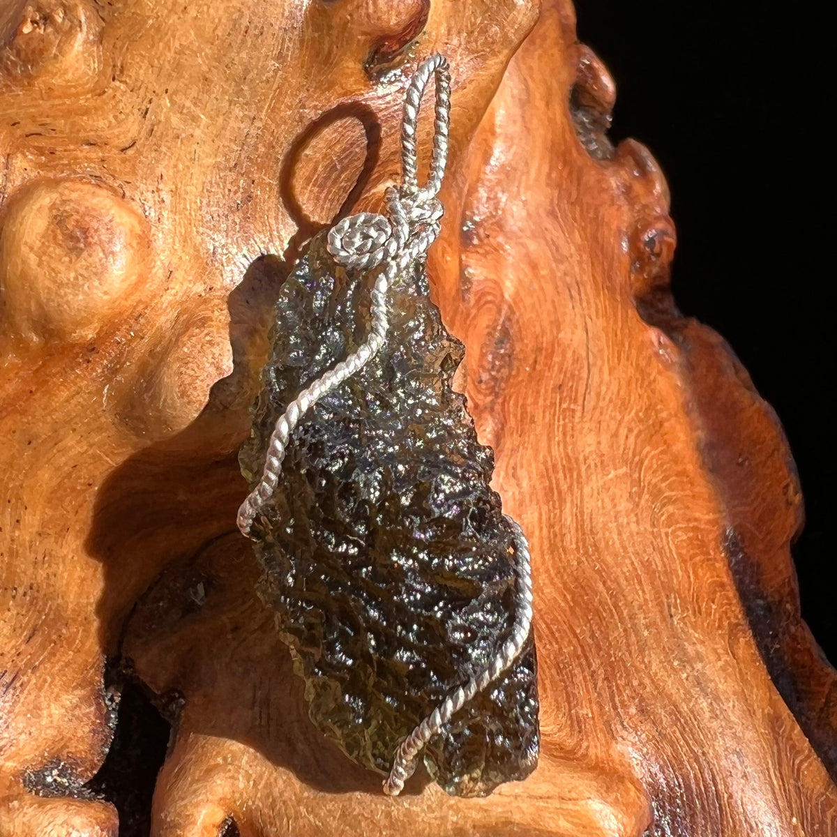 Moldavite Wire Wrapped Pendant Sterling Silver #3068-Moldavite Life